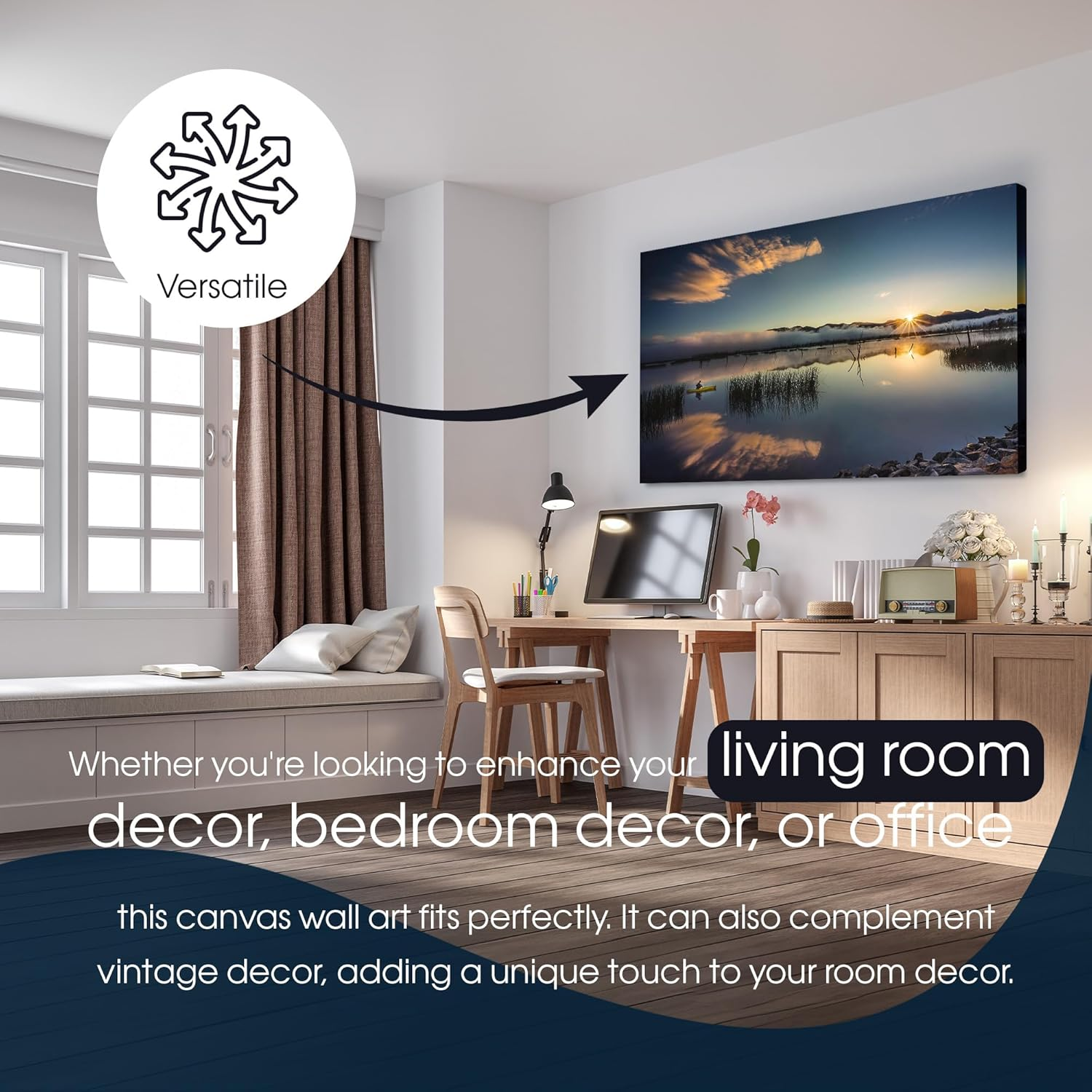 Tomuu Erissa Large Bedroom Wall Art with Tranquil Peaceful Sunrise over Lake Scene | Canvas Wall Paintings for Living Room | Large Wall Pictures for Living Room | Premium Decor | 100 X 50Cm image number 6