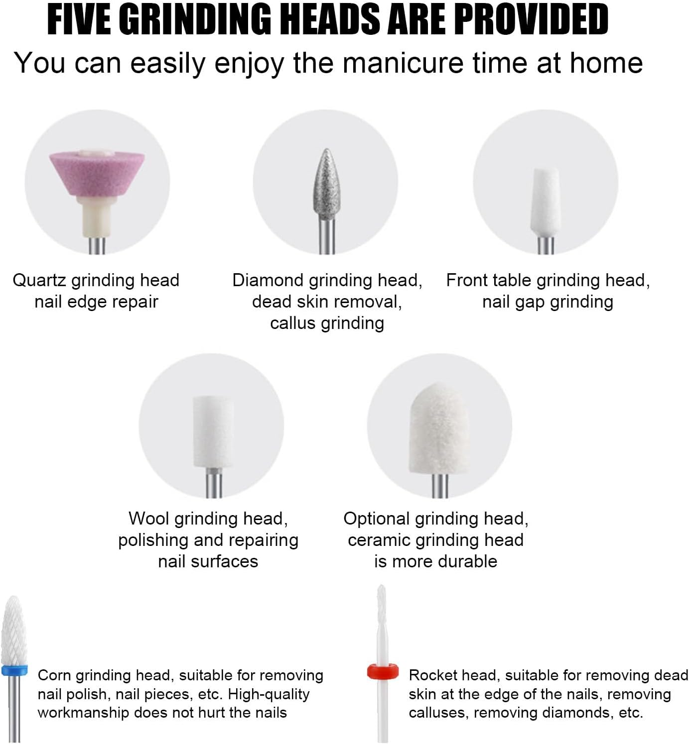 Acunny Nail Drill Kit Nail Drill Electric Nail Drill 20000Rpm Nail File Machine Professional Rechargeable Manicure Accessories USB Pedicure Tool for Nail Art - Grey image number 5