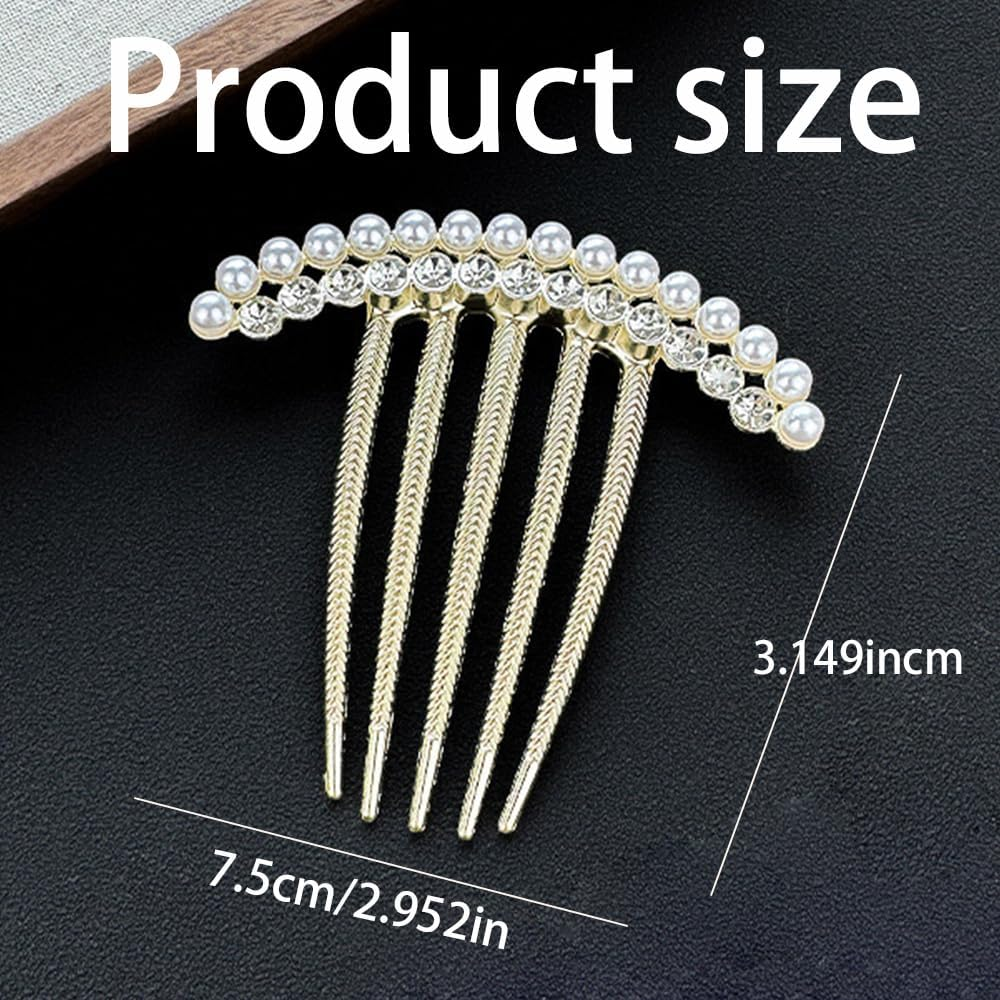 TSUOUKL Pack of 2 Vintage Bridal Hair Combs with Pearls and Crystals - Silver Comb for Weddings, Chignon and Everyday Use (Hair Accessory Set Women) image number 4