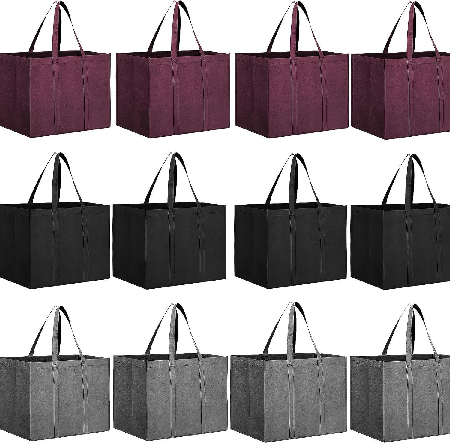 REGODI 12 Pack Reusable Grocery Bags, Eco-Friendly Foldable Shopping Bags with Long Handle - Heavy Duty Durable Produce Bags for Groceries
