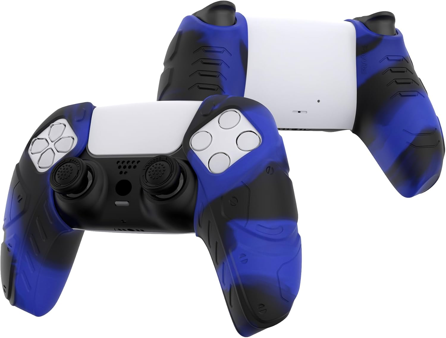 Playvital Mecha Edition Blue & Black Ergonomic Soft Controller Silicone Case Grips for Ps5, Rubber Protector Skins with Thumbstick Caps for Ps5 Controller - Compatible with Charging Station