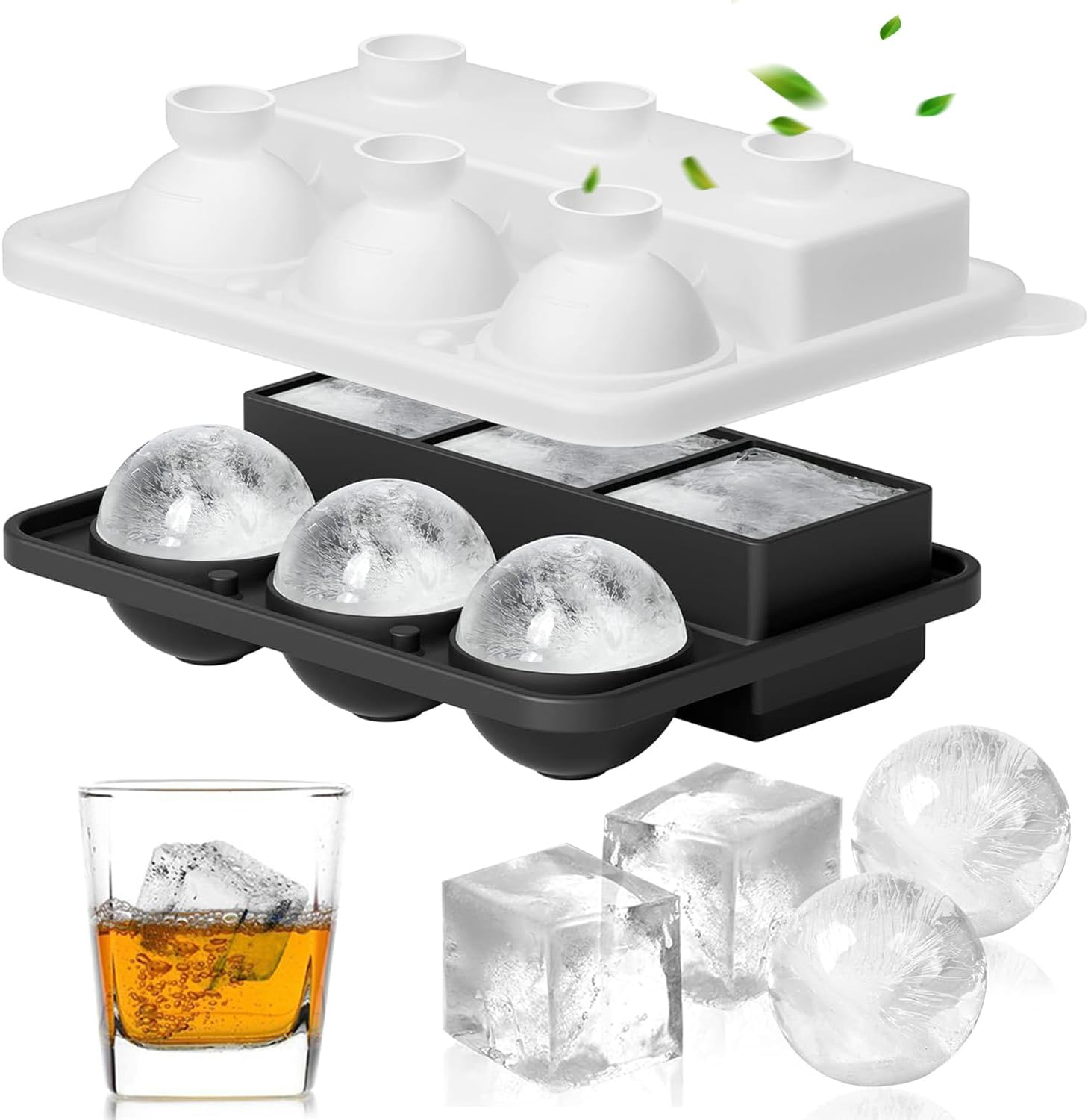 Large Ice Cube Tray with Lid - Stackable Silicone Square Ice Molds for Chilled Treats, No BPA, Ideal for Freezing Soups & Snacks (1, Grey, Square)