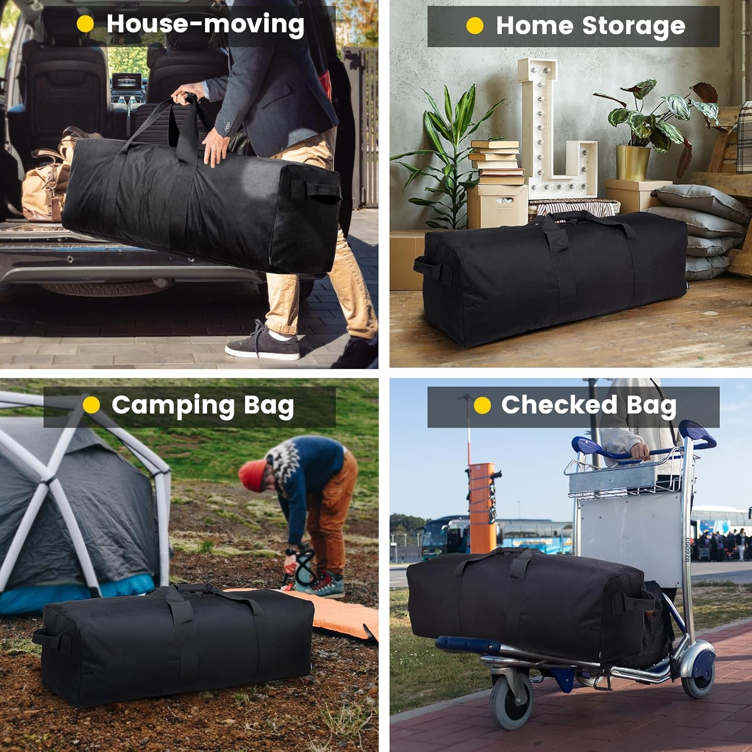 Vorspack Duffle Bag for Travel - 120L/180L Extra Large Duffel Bag for Men Foldable Camping Bag for Storage Weekender Bag Gear Bag for Overnight Tent Sports Moving, Black, 120L, Duffel, Black, 120L image number 6