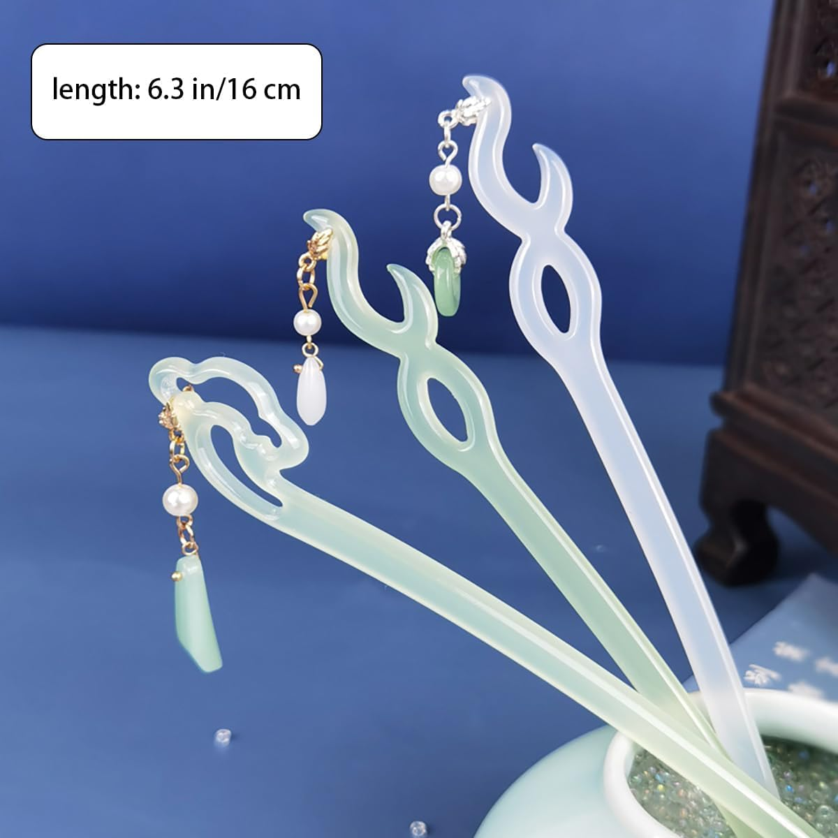 1 Pc Elegant Chinese Acetate Jade Hair Sticks for Long Hair,Hair Fork with Tassel Flower Pendent,Simple Hairpins for Cheongsam Braided Hairpins