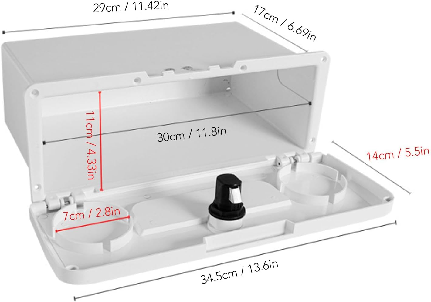 Jiawu Boat Storage Compartment, ABS Plastic Boat Glove Box with with Double Cup Holder Design, Concealed Button Lock, Spacious Pontoon Yacht Storage Box (White)