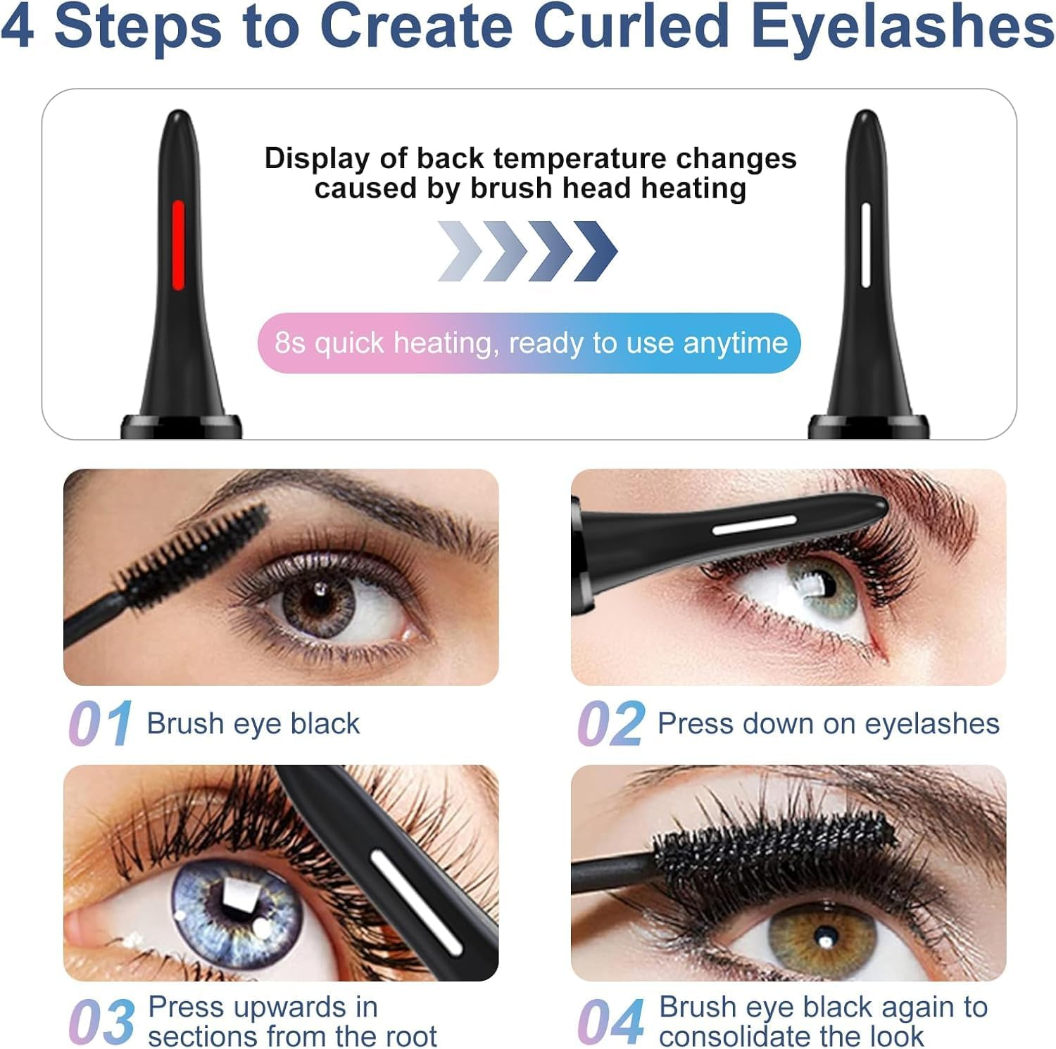 OBEST Heated Eyelash Curler, Electric Eyelash Curler, 8 Seconds Fast Heating with 4 Temperature Modes, Eye Lash Curler, Heated USB, LED Display,Heated for All Eyelashes image number 4