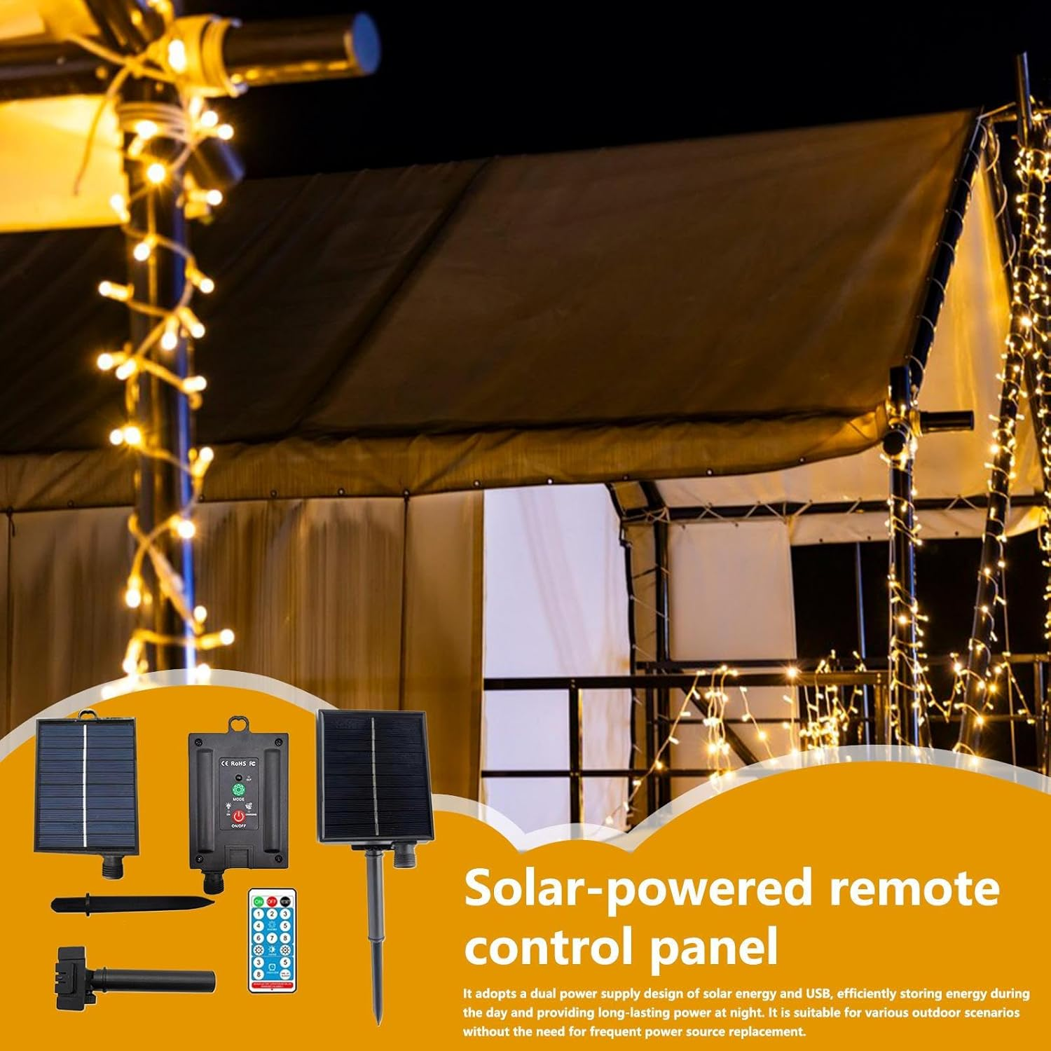 Solar Panel with Plug Outlet | Portable 31V Waterproof Remote USB String Lights Solar Panel, Tools & Home Improvement for Patio Yard Farm Garden Shed Pathway Camping image number 4