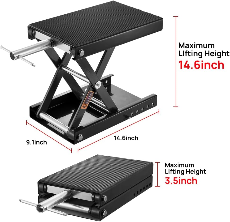 1100Lb/500Kg Heavy Duty Motorcycle Scissor Lift,9-37Cm Adjustable Center Hoist Crank Stand,Lift Working Bench,Steel Scissor Jack for Motorbike,Atv (Black)