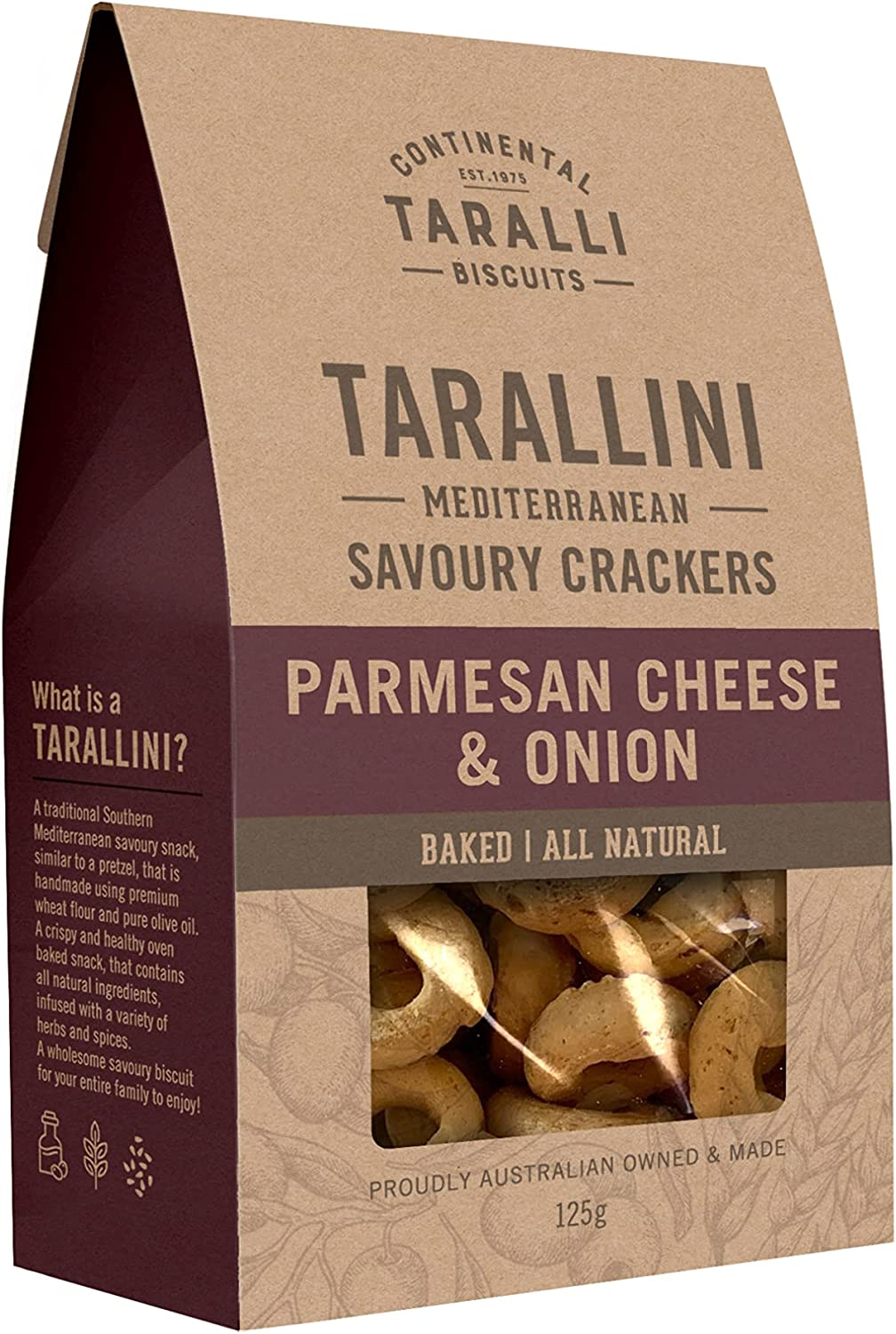 Continental Taralli Biscuits, Tarallini Parmesan Cheese and Onion Crackers, 125 G image number 1