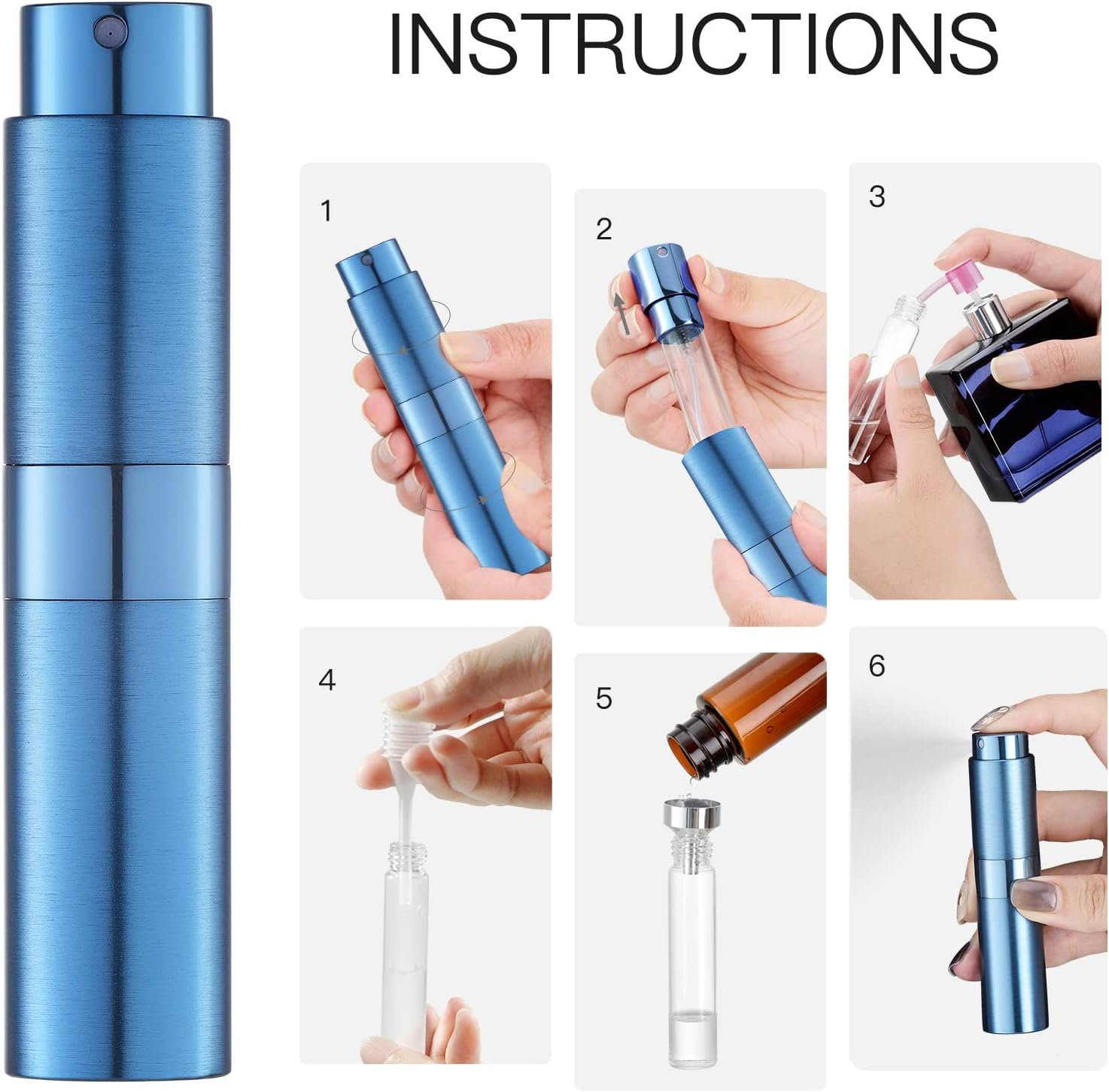 LISAPACK Perfume Travel Refillable Atomizer Bottle, 8Ml Empty Cologne Spray Bottle Dispenser, 4Pcs Portable Sprayer (Black, Silver, Pink, Blue) image number 5