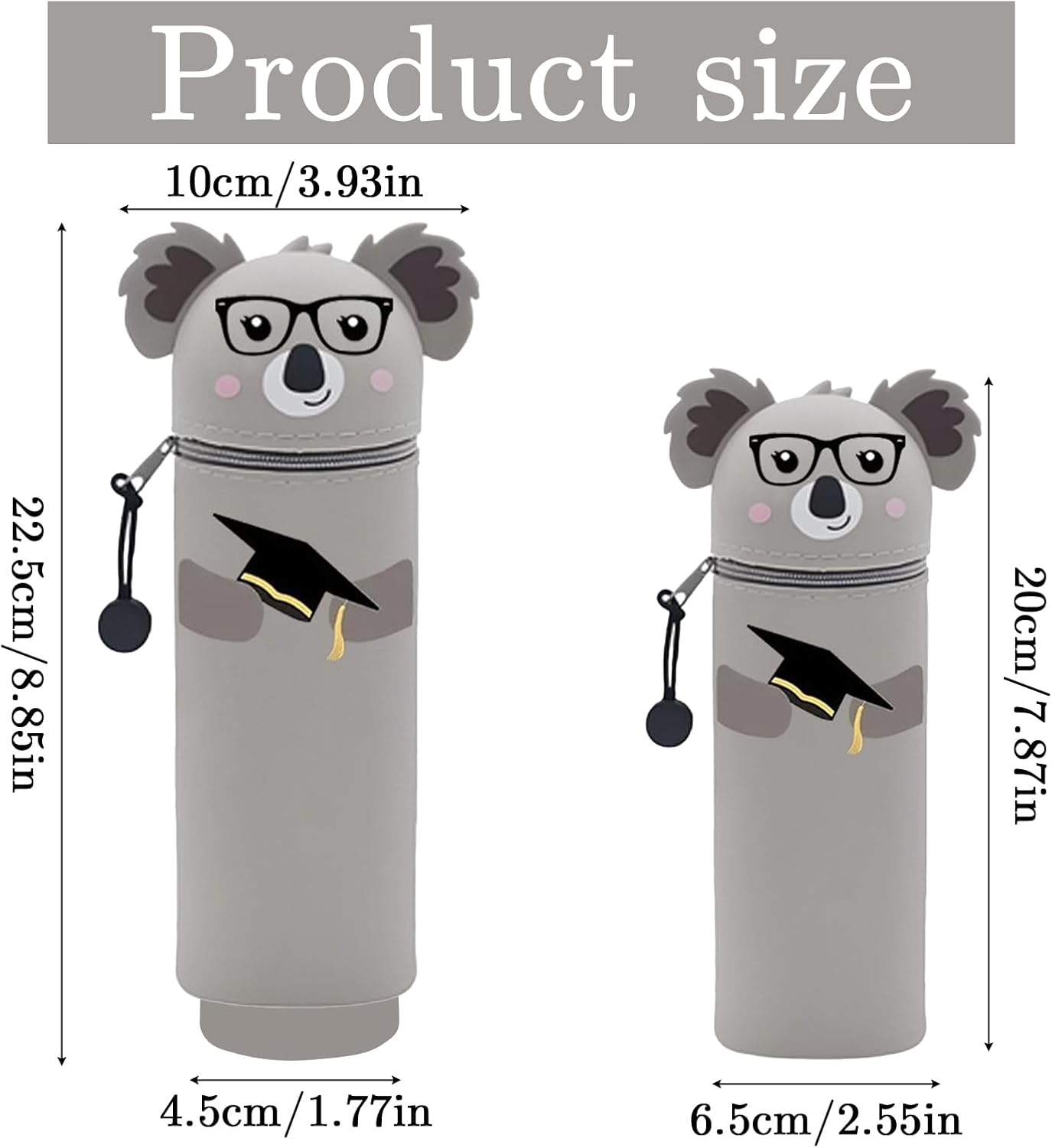 HOPEYMY26 1 Piece Kawaii Pencil Case, Pencil Case Girls, Animal Pen Holder 2-In-1 Zipper Design Silicone Material, Suitable for Storing Colouring Pencils, Markers, H 20 Cm (Koala) image number 4