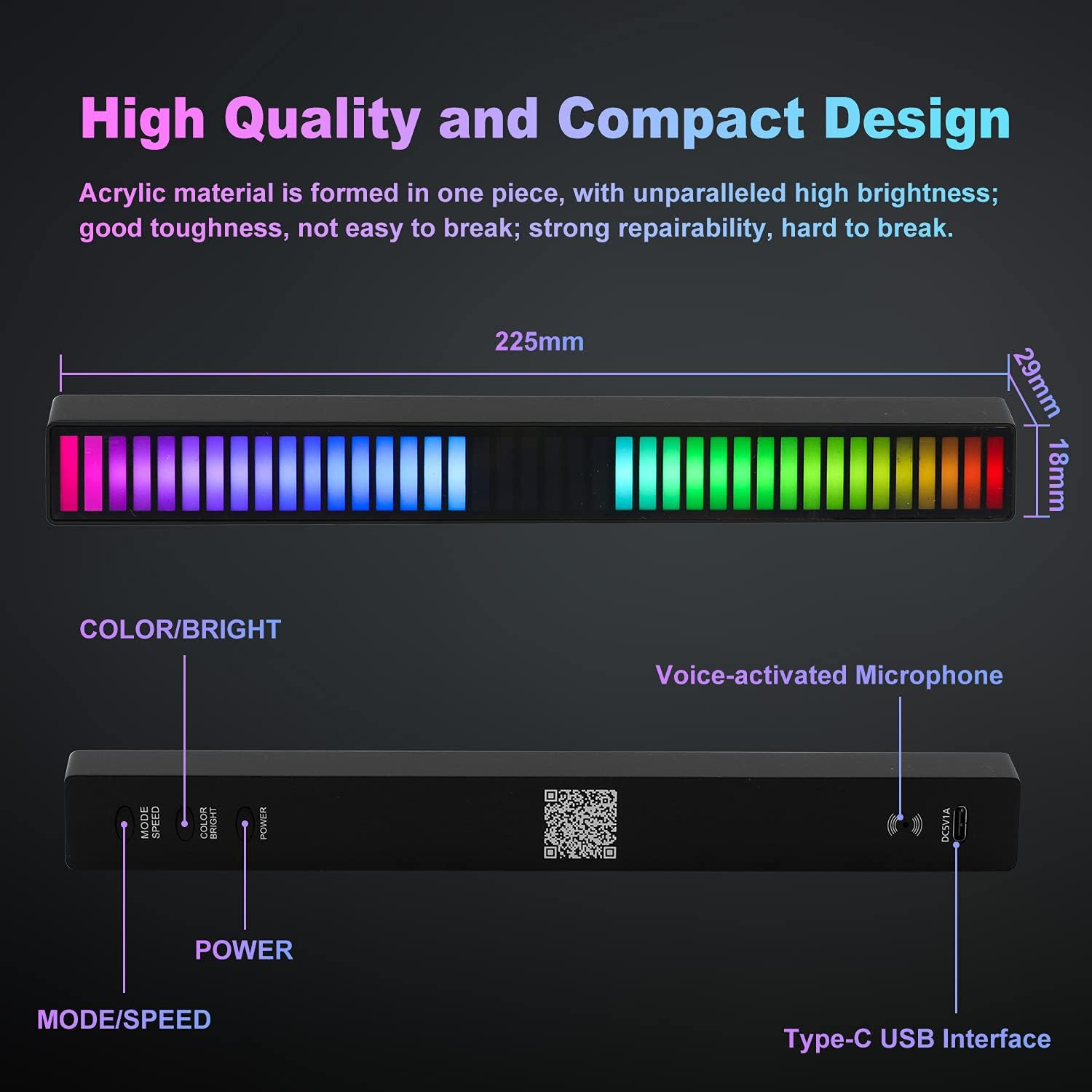 Smart RGB Light Bar, Voice Activated LED Light, AURTEC RGB Music Sync Light Bar, Upgraded 40 Bit Colorful Sound Pickup Ambient Lights with App Control, for Gaming, Car, PC, TV, Party and More. (2 Pack， Black) - Black 2 image number 3