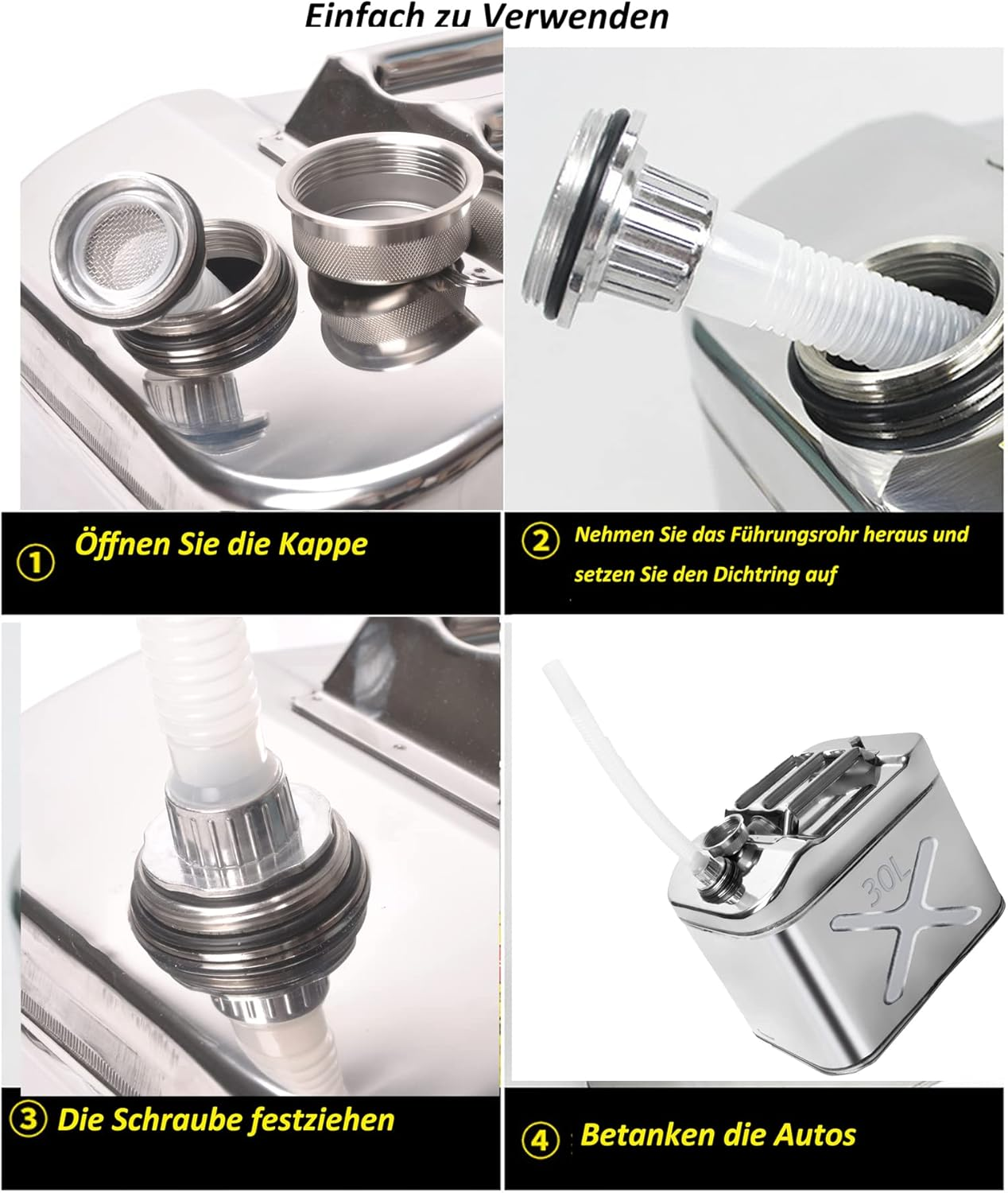 Petrol Can 30 Litres Made of Thickened 1 Mm 304 Stainless Steel, Petrol Can 30 L Metal with Built-In Spout image number 4