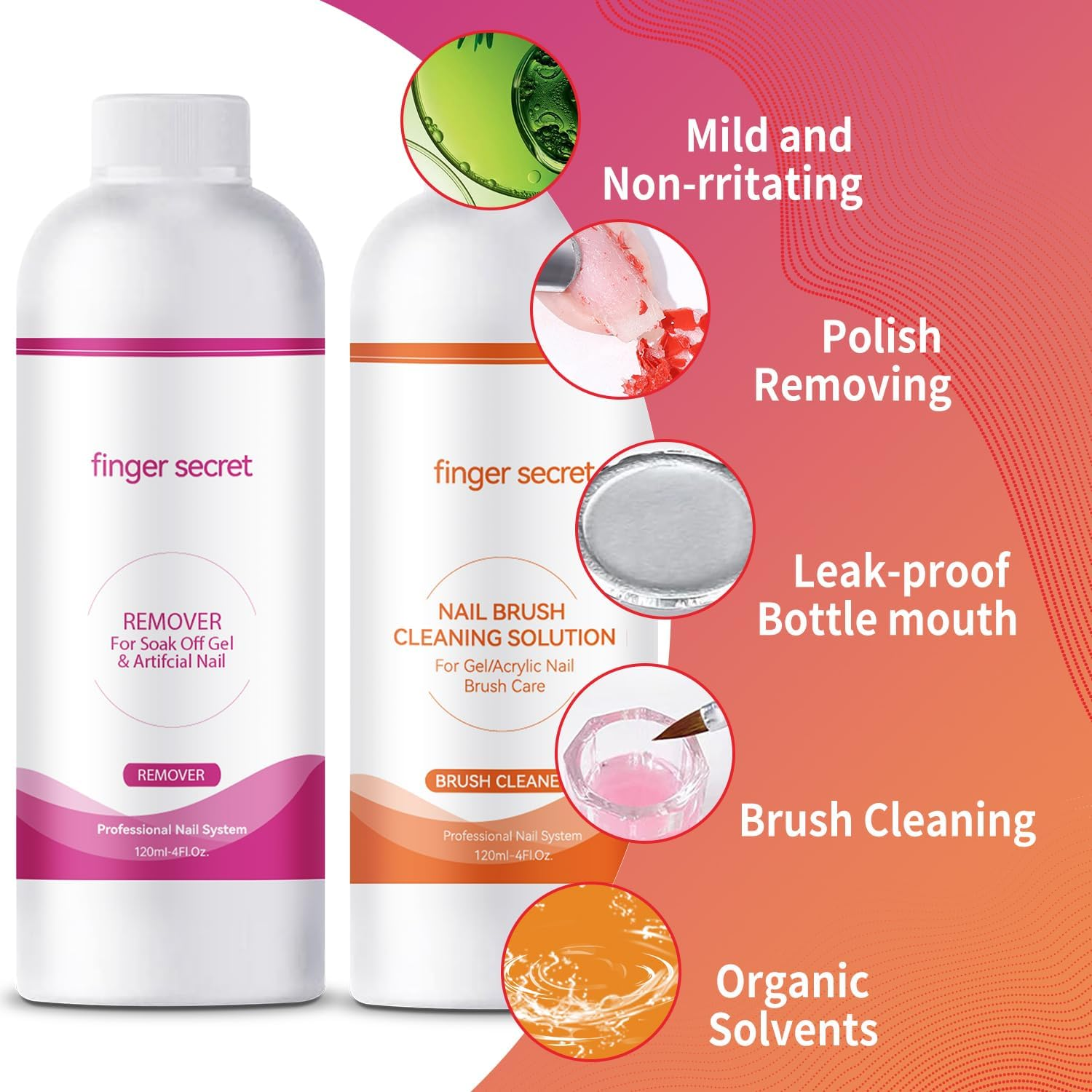 Gel Nail Polish Remover Kit Nail Polish Gel Remover 120Ml & Nail Brush Cleaner 120Ml Professional Gel Remover Quickly Clean Nail Brushes with Glass Cup Nail Cleaning Pads for Nails image number 3