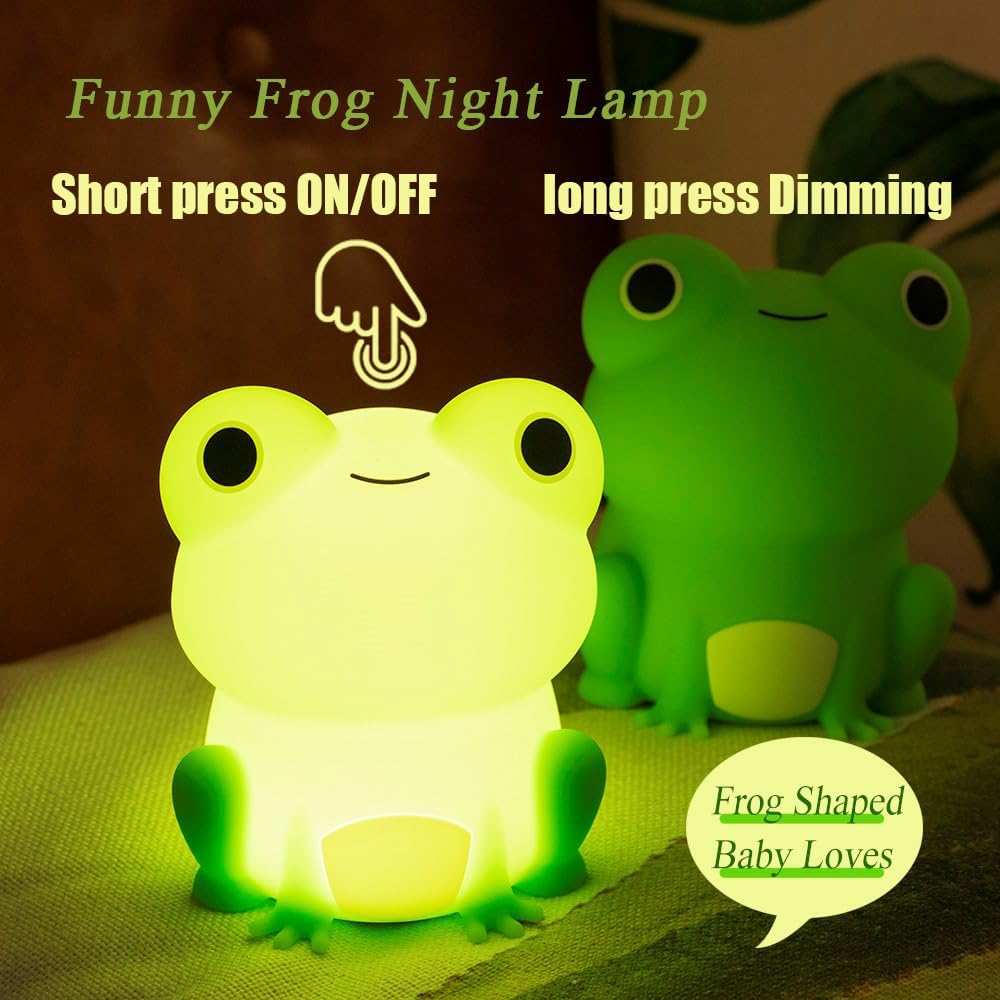 ANJOGIFT LED Night Light, Cute Frog Touch Control Soft Silicone Portable Bedroom Lamp, Brightness Adjustable, Non-Flickering Eye-Caring Warm Light, Type-C USB Rechargeable, Timing Function image number 5