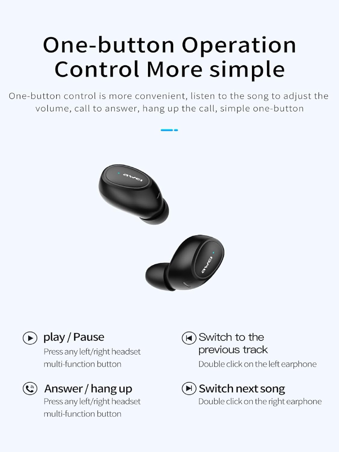 AWEI T16 Wireless Earbuds Bluetooth 5.3 Headphones, 37 Hrs Playback Stereo Ear Buds IPX6 Waterproof In-Ear Earphones, Bluetooth Earbuds with Mic Compatible with Iphone, Android, Laptops Black image number 3