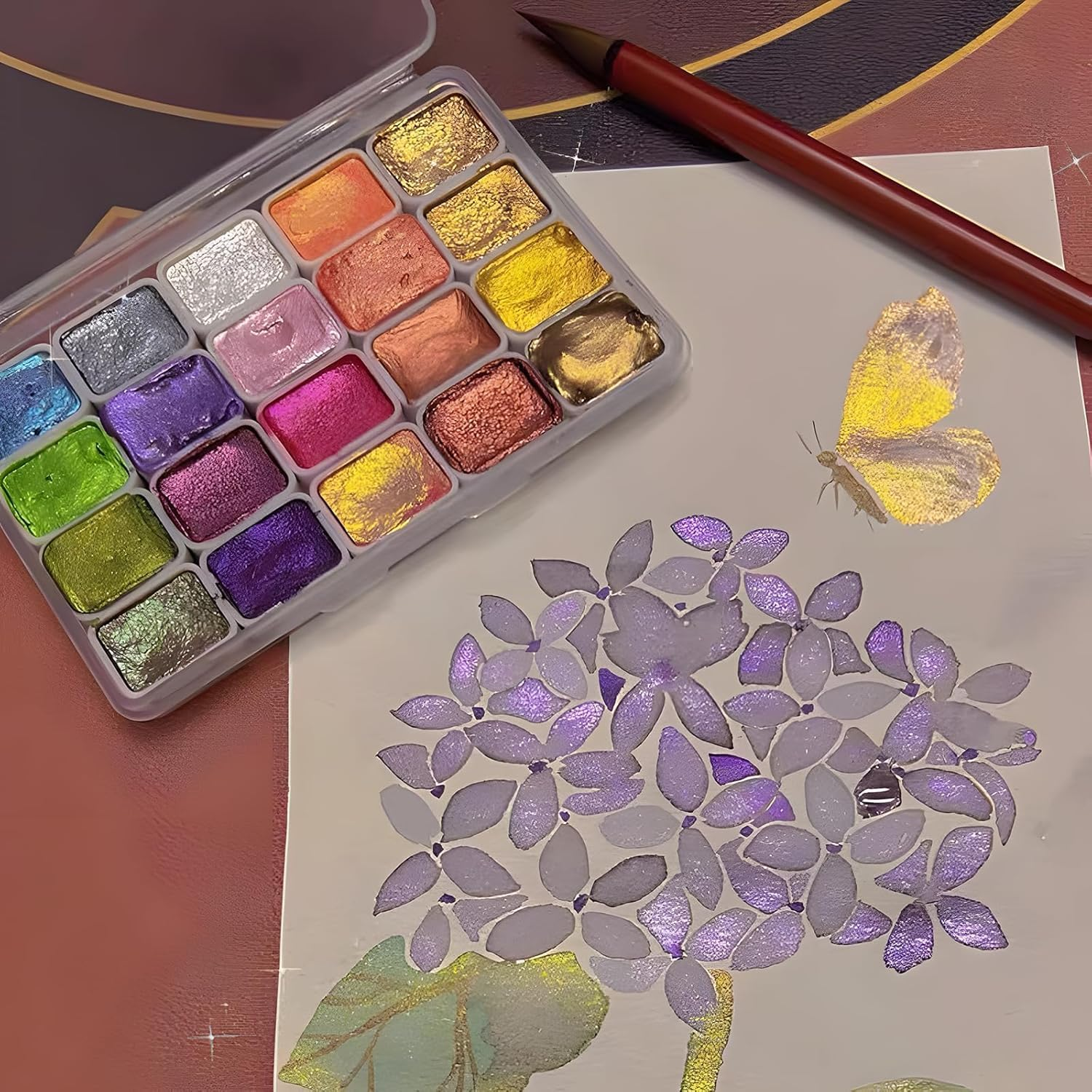 Metallic Glitter Watercolors, 20 Colors Shifting Watercolor Painting Set, Metallic Watercolor Paint, Shimmer Watercolor Paints Set, Shimmer Colourful Painting Kit for Adults Beginners