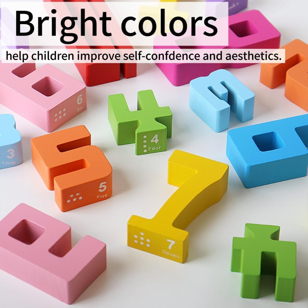 Wooden Number Building Blocks, Math-Inspired Wooden Number Building Blocks for 3+ Years Old Kids, Math Learning Toys for Kids Digital Educational Counting Toys (20Pcs) image number 2