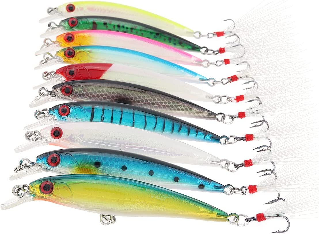 Origlam 【Best Deals】 10Pcs 3D Artificial Minnow Fishing Lures Baits Plastic Fishing Tackle Crankbait Bass Hard Bait Life-Like Swimbait Fishing Lure Bait image number 1