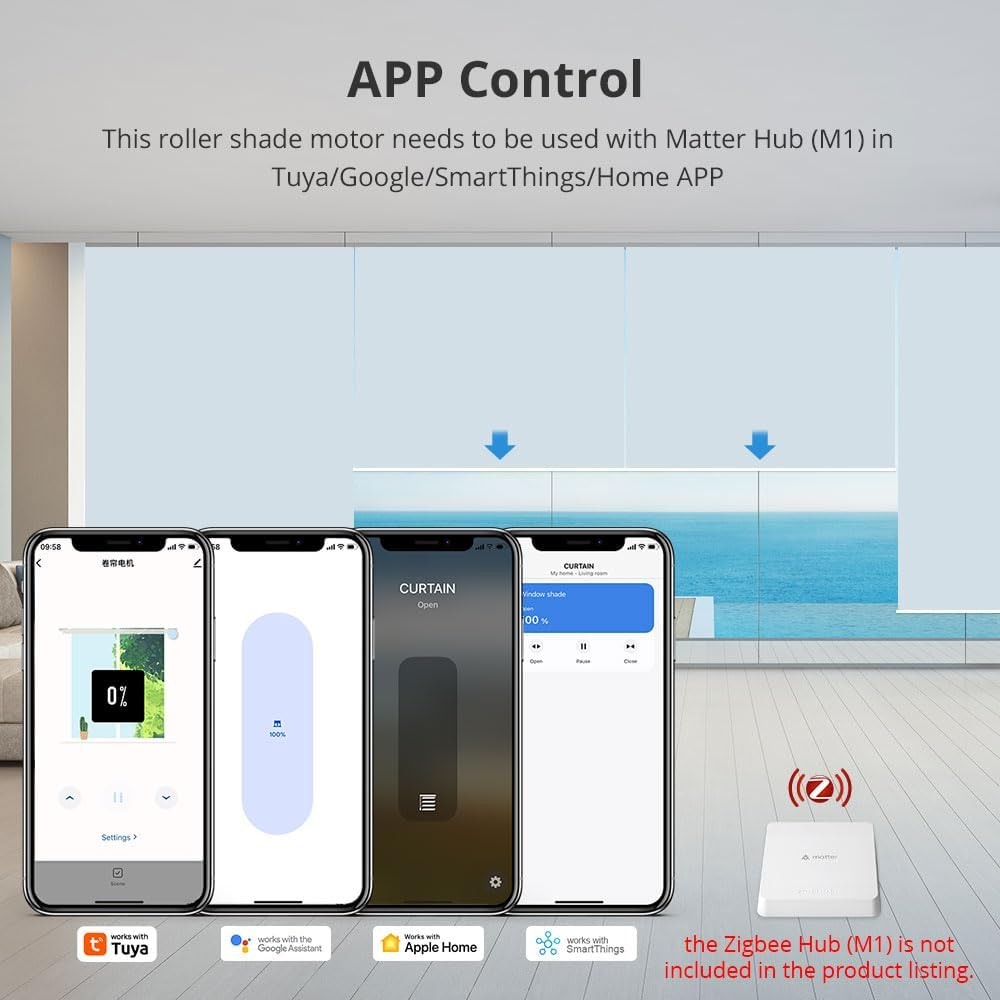 Zigbee-Smart-Roller-Shade-Motor, Rechargeable Automatic Curtain Opener for 37Mm/38Mm Tube Blinds, Works with Tuya App, Alexa & Google Home Voice & & Remote Control (Motor with 6-Channel Remote) image number 5