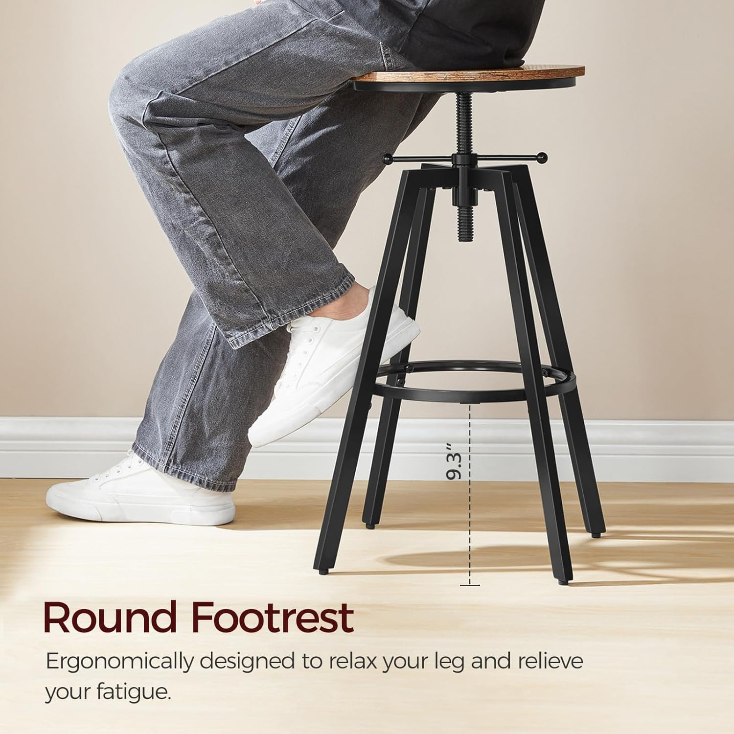 MAHANCRIS Bar Stools, Height Adjustable Swivel Bar Stool, Counter Height Bar Stool, Set of 2 Industrial Bar Stools, Vintage round Bar Chairs with Sturdy Metal Frame, Rustic Brown BAHR0701 image number 3