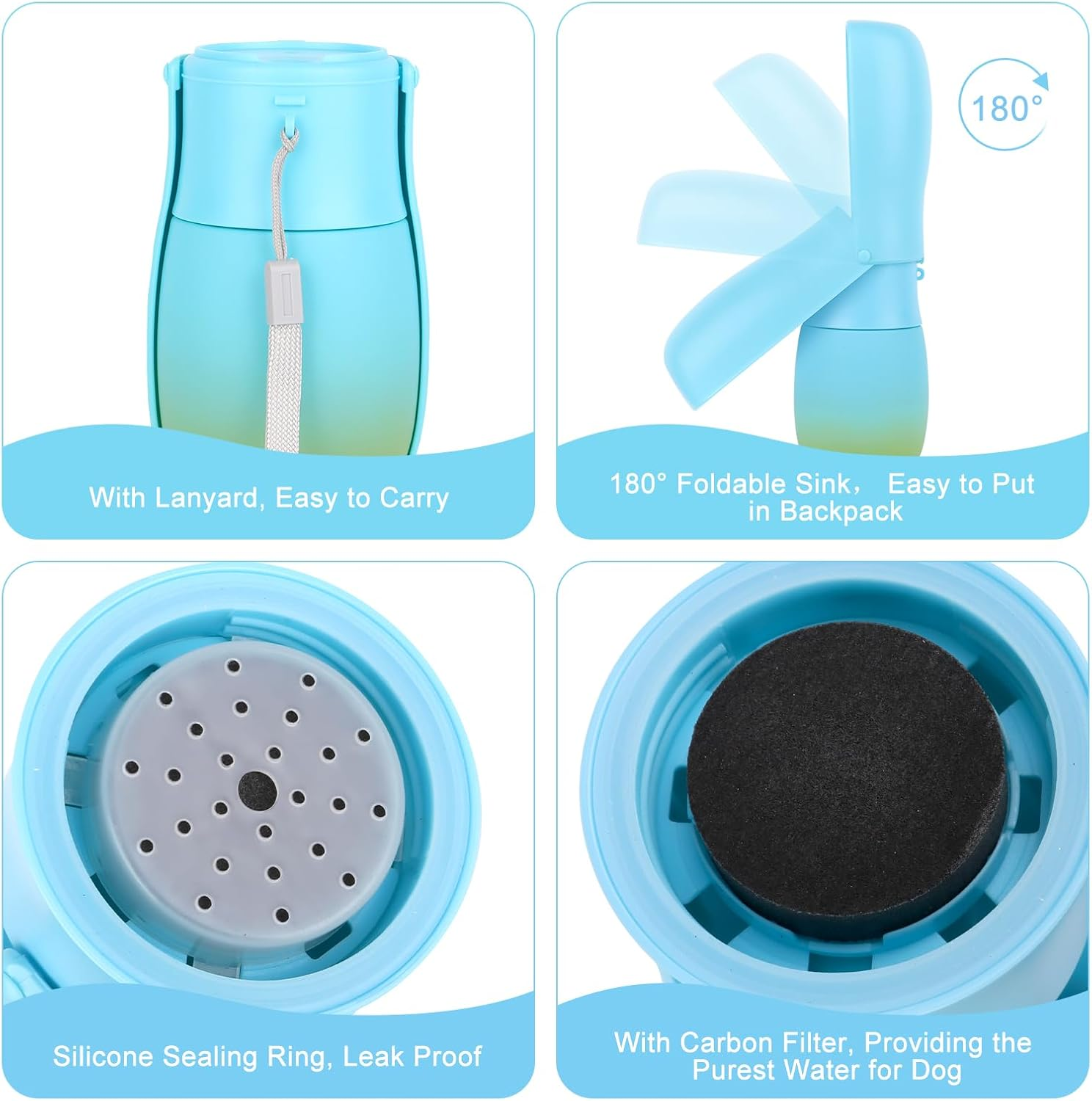 JOPHEK 300 Ml Portable Pet Water Bottle, 180&deg; Foldable Dog Cat Pets Leak-Proof Water Bottle, Dogs Cats Bottle with Activated Carbon Filter for Daily Walking, Walking, Travel, Camping image number 4