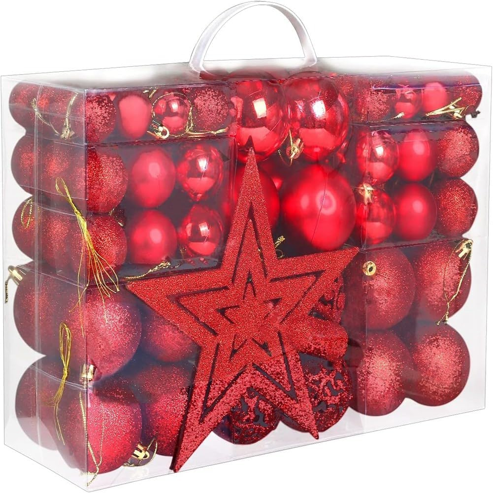 101Piece Red Christmas Ball Ornaments, Decorative Baubles Hanging For image number 3
