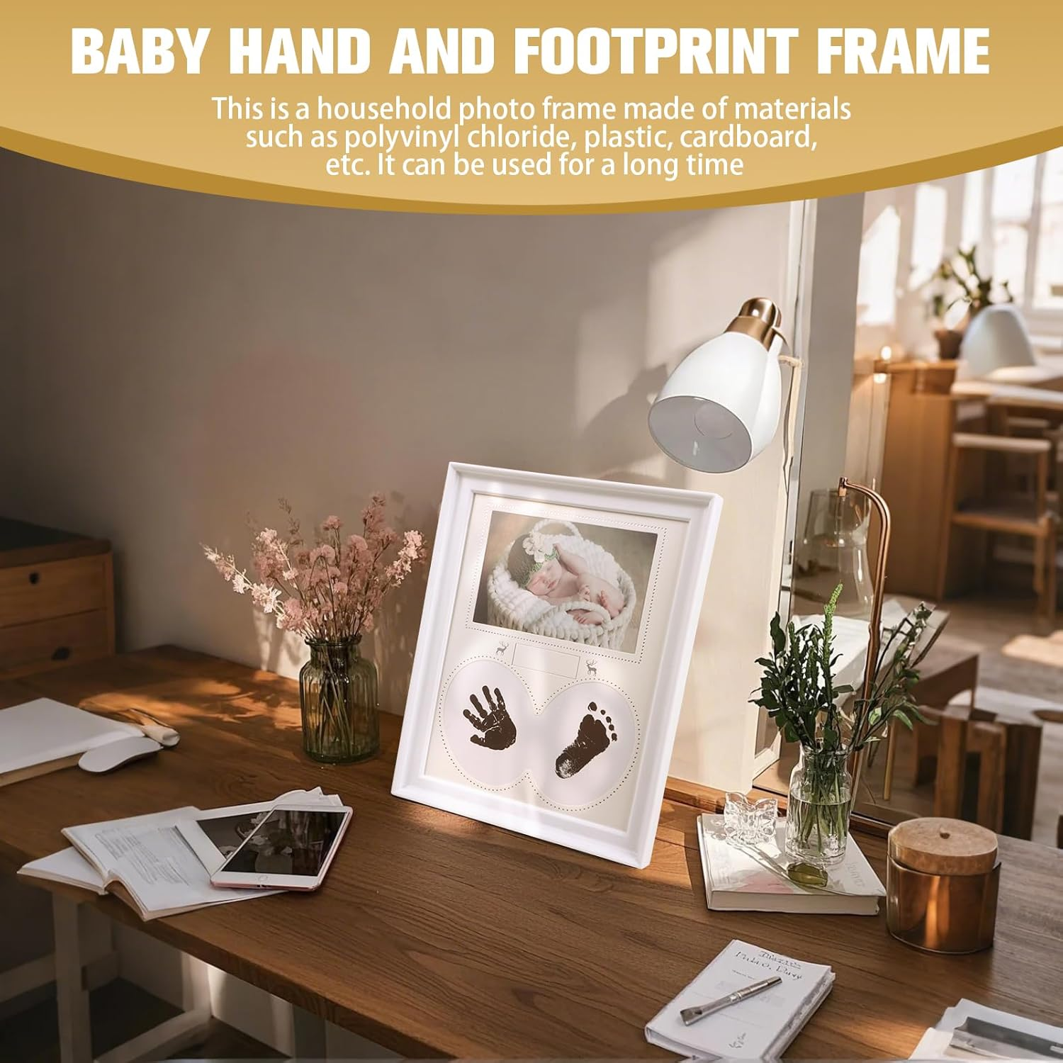 Baby Hand and Footprint Kit，Shower Gift Casting Printing, Essentials for Newborn Boys and Newborn Girls, Baby Keepsake Photo Frame, Pet Paw Print Set image number 3