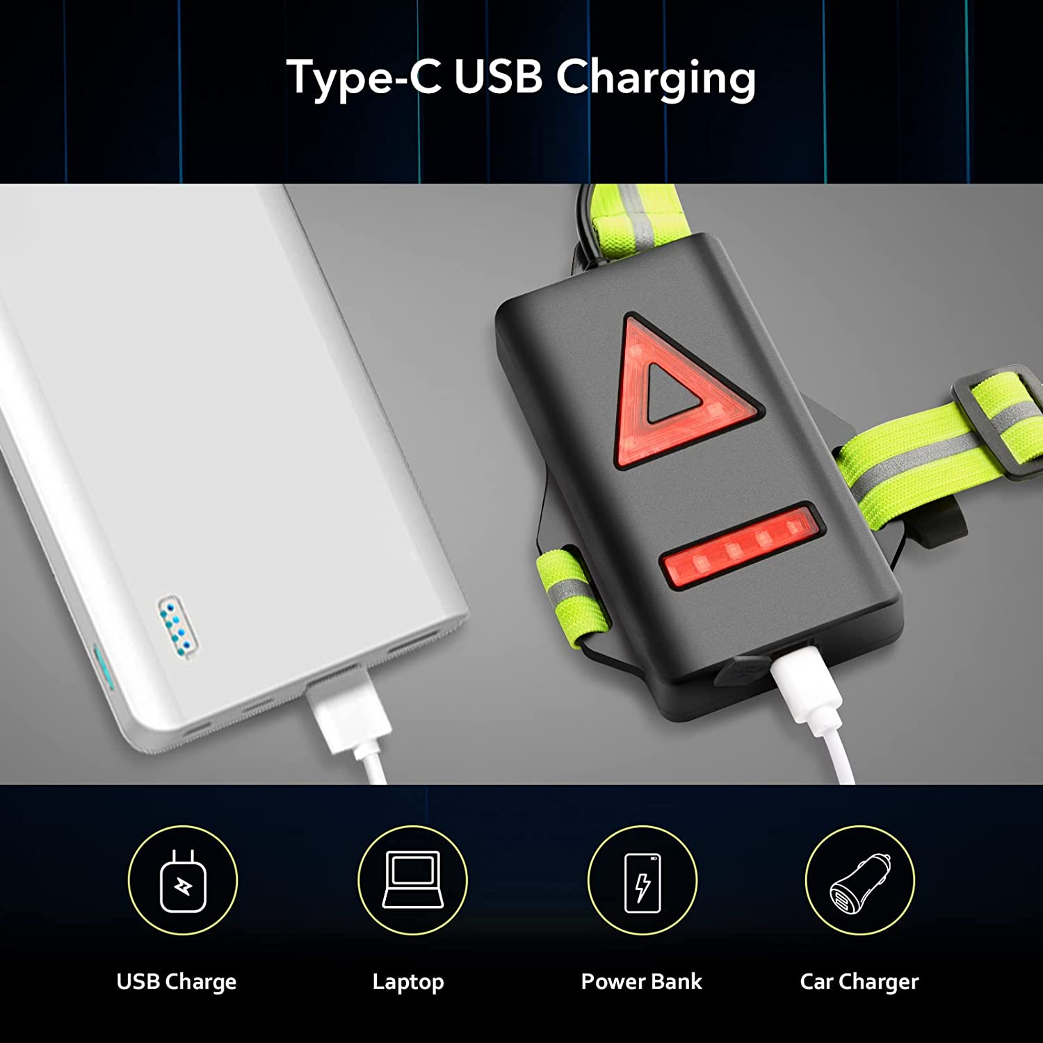 Night Running Lights for Runners, USB Rechargeable LED Chest Lamps with Wearable Reflective Gear, Waterproof Safety Lights Backlight Flashlight with 3 Modes for Running, Jogging (Black & Green) image number 2