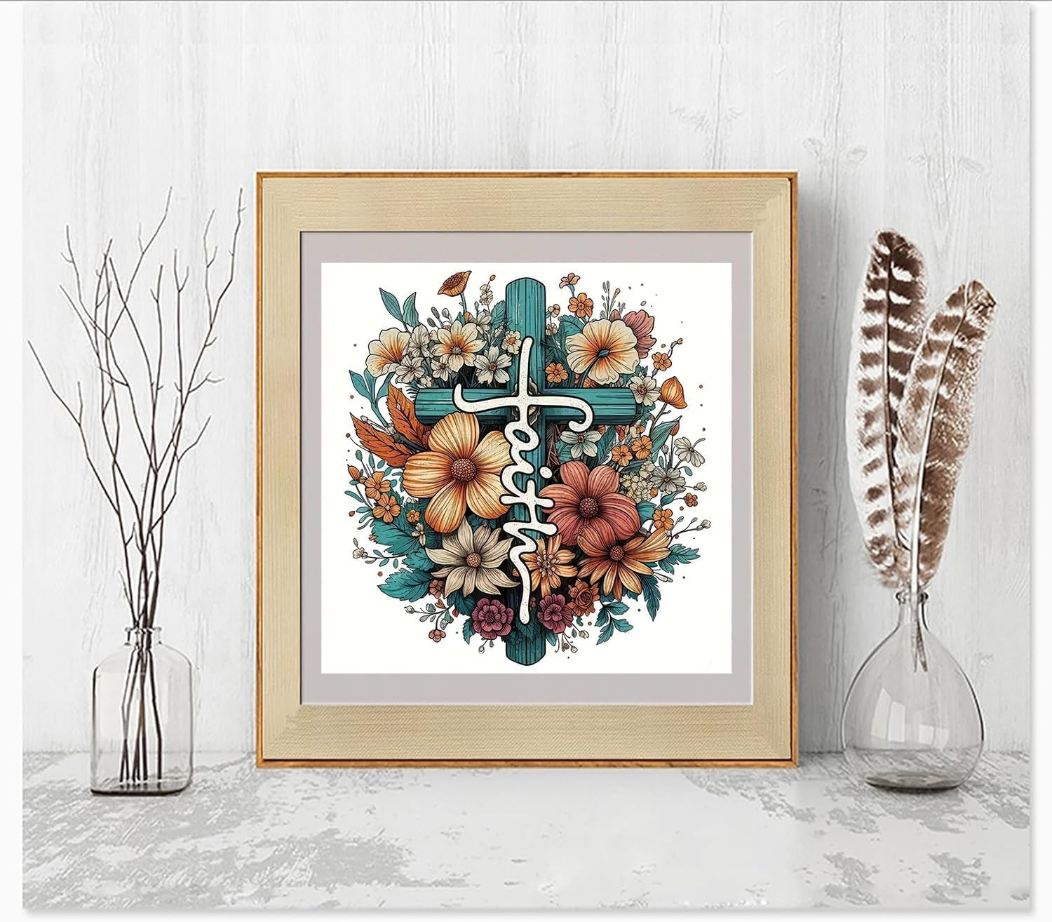 Diamond Painting Kits for Adults, Cross Full Drill round Diamond Art Diamond Dots Suitable Home Wall Decor Gem Art 14X14Inch image number 6