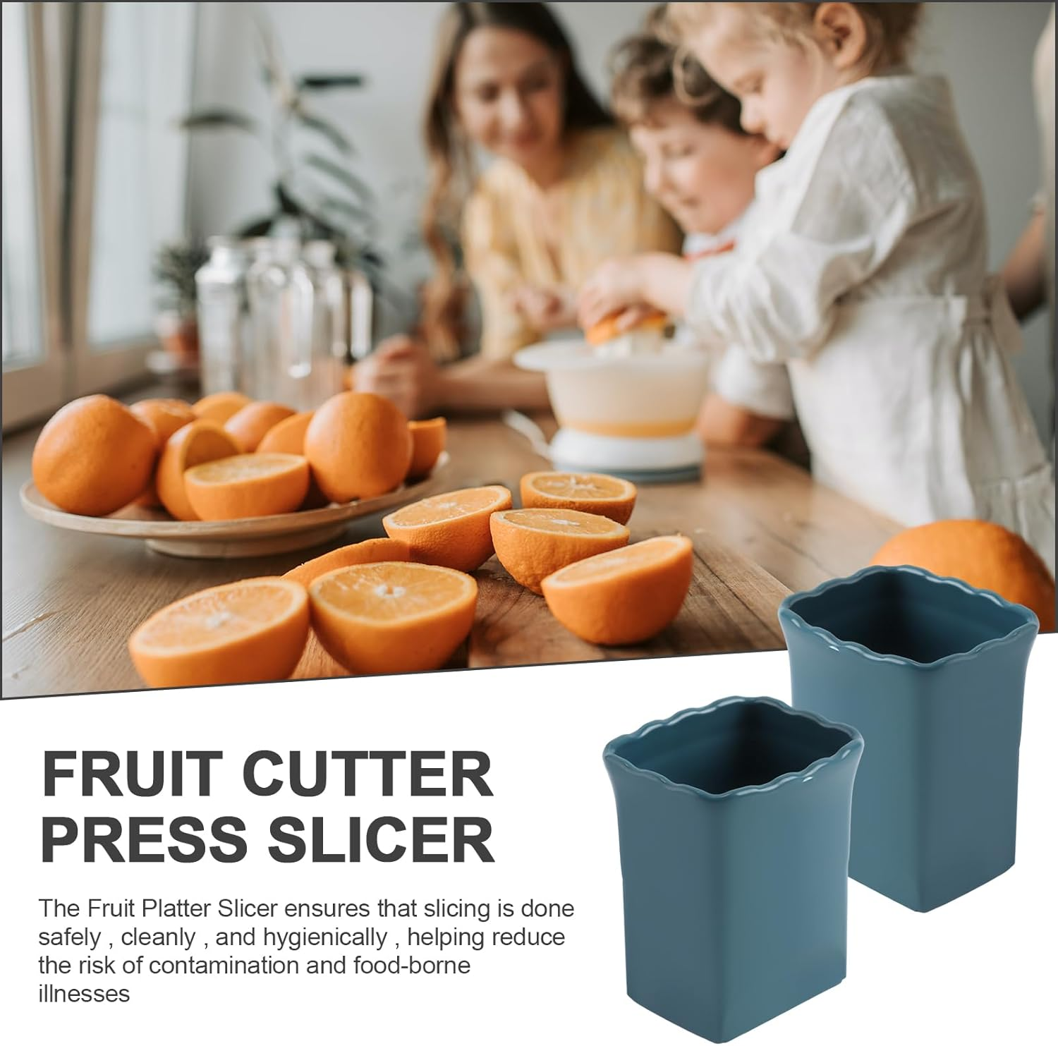 2Pcs Multifunctional Cup Slicer, Stainless Steel Fruit Slicer Cutter for Strawberry Banana Egg Vegetable Quickly Make Salad Kitchen Gadgets (Dark Blue) image number 3