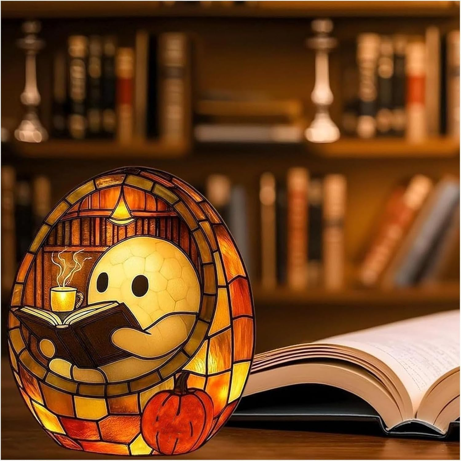 Ghost Reading Book Lamp, Adorable Ghost Reading Night Light, Cute LED Lights, Halloween Nightlights & Mantel Table Decor for Book Lover Readers Kids Adults Study Room image number 3
