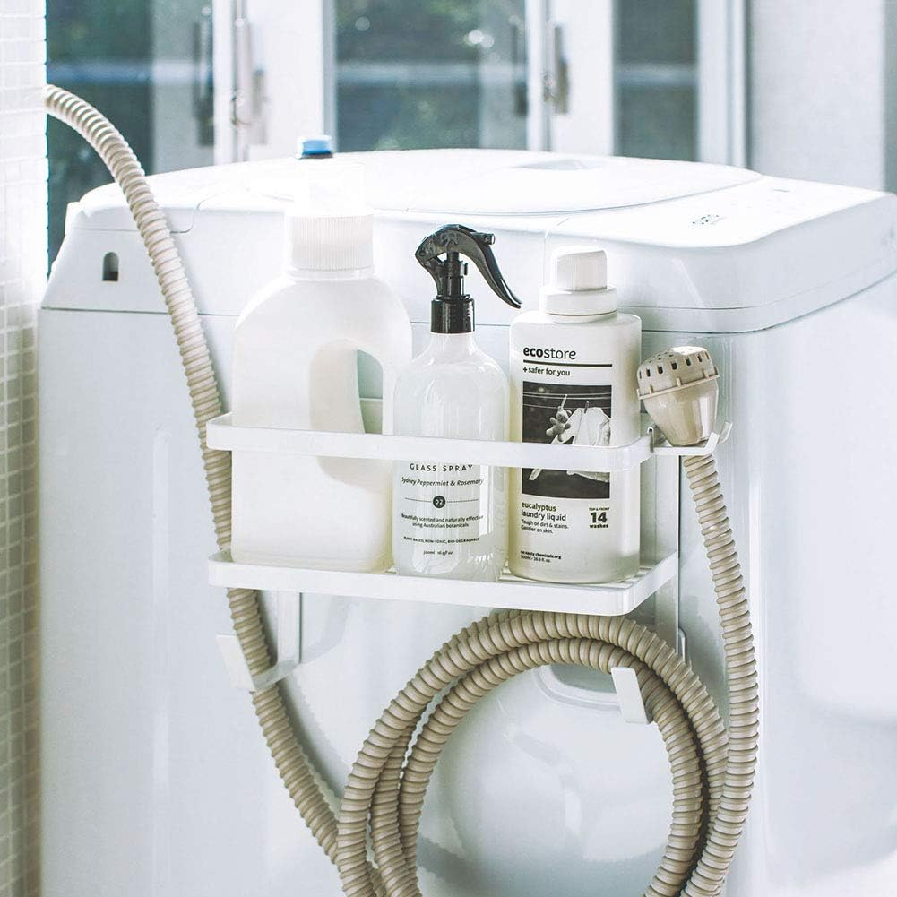 Yamazaki Industry 4768 Magnetic Rack with Hose Holder, White, Approx. W 11.0 X D 4.7 X H 7.3 Inches (28 X 12 X 18.5 Cm), Tower, Can Store Water Supply Hoses, Laundry Side Rack image number 2