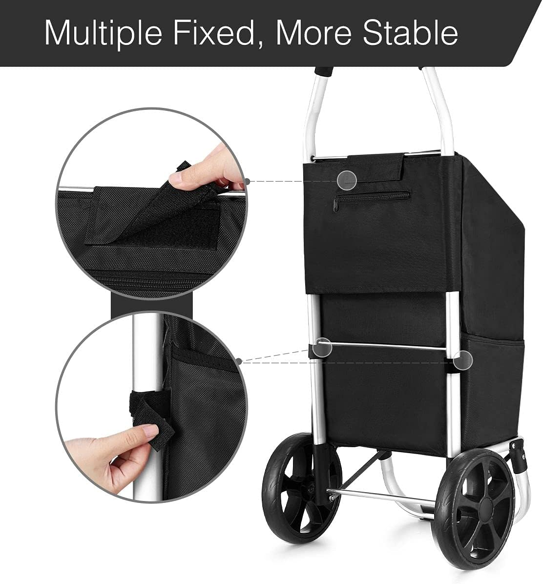 Portable Shopping Cart Foldable Shopping Trolley with Wheels Black