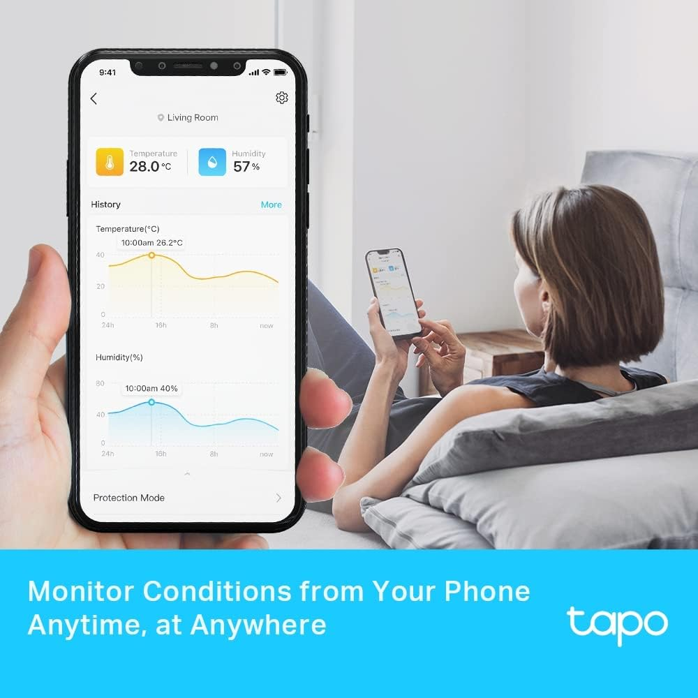 Tapo Tp-Link Smart Room Temperature and Humidity Sensor, Auto, Real-Time, 2.7' E-Ink Display, Free Data Storage and Visual Graphs, Instant App Notification, Smart Home, Hub Required (Tapo T315) image number 3