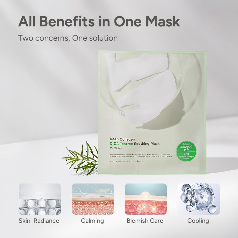 SUNGBOON EDITOR Deep Collagen CICA Tea Tree Overnight Mask 37Gx4Ea | Real Collagen Face Mask with Tea Tree & Centella | Acne Face Mask for Calming & Soothing | Korean Skin Care image number 5