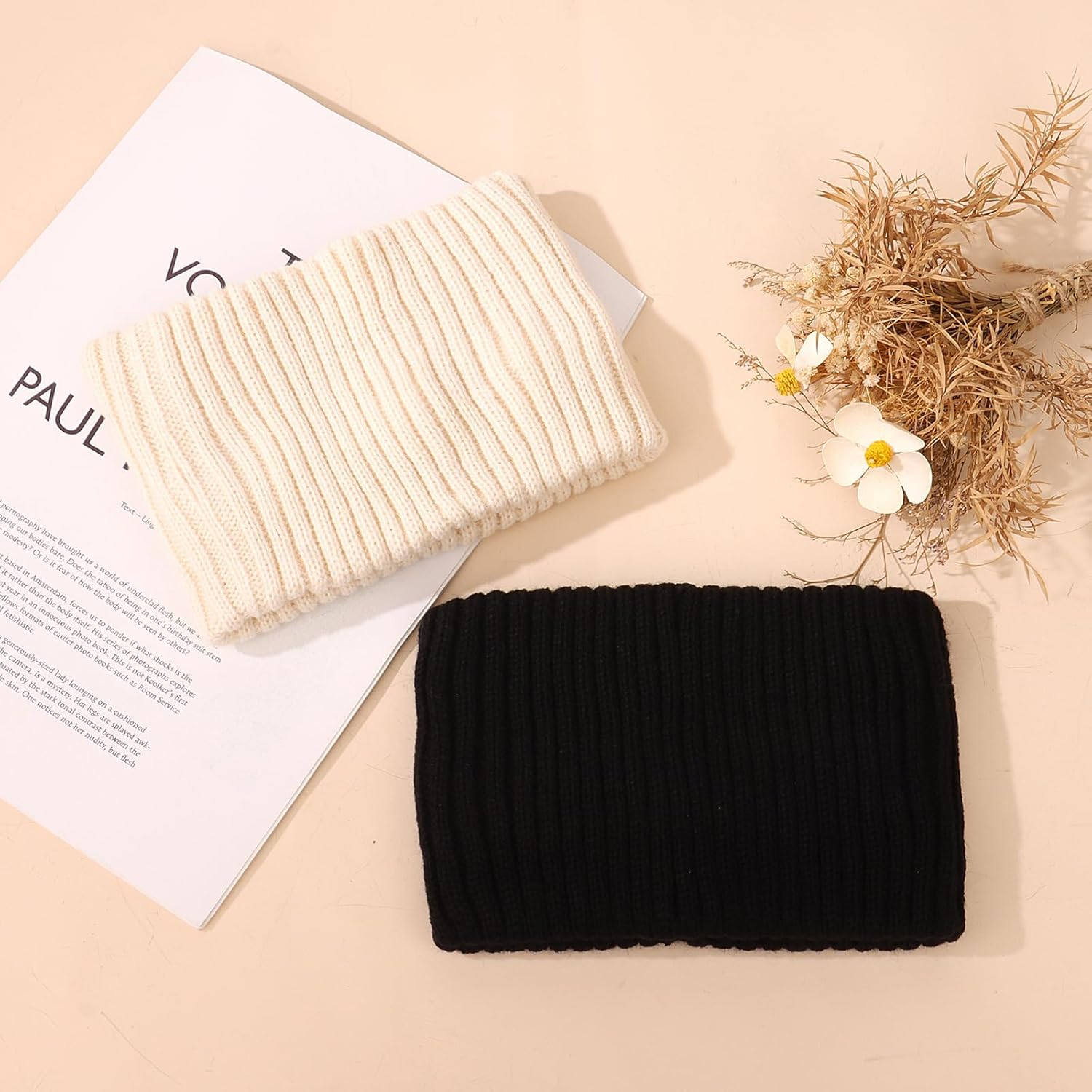 YISSION Winter Headbands for Women Non Slip Wide Headbands Thick Knit Head Bands Black White Headband Soft Ear Warmer Hairbands Hair Accessories for Women Girls image number 4