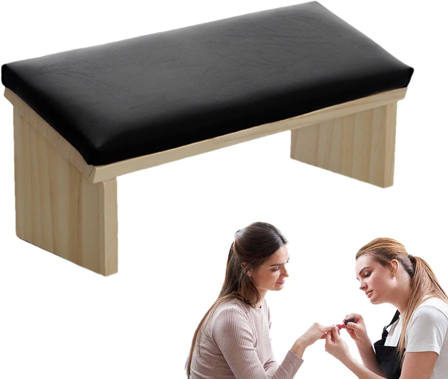 Generic Inclined Armrest Cushion - Wooden PU Leather Armrest with Beveled Design for Nail Technicians | Comfortable Nail Polish Armrest | Sturdy Stand For, LUN