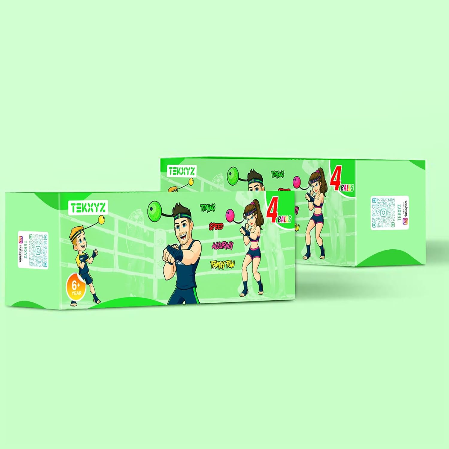 TEKXYZ Boxing Reflex Ball Family Pack, 4 Different Boxing Ball with Headband, Softer than Tennis Ball, Perfect for Reaction, Agility, Punching Speed, Fight Skill and Hand Eye Coordination Training - Pink/Yellow/Red/Green image number 3