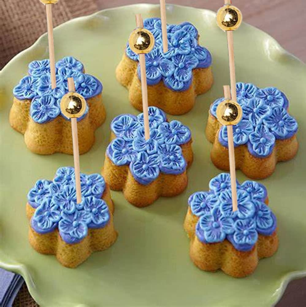 100 Pieces Bamboo Cocktail Picks, Betterjonny Wooden Toothpicks Pearl Fruit Sticks for Wedding Birthday Party Supplies (Pink Beads)