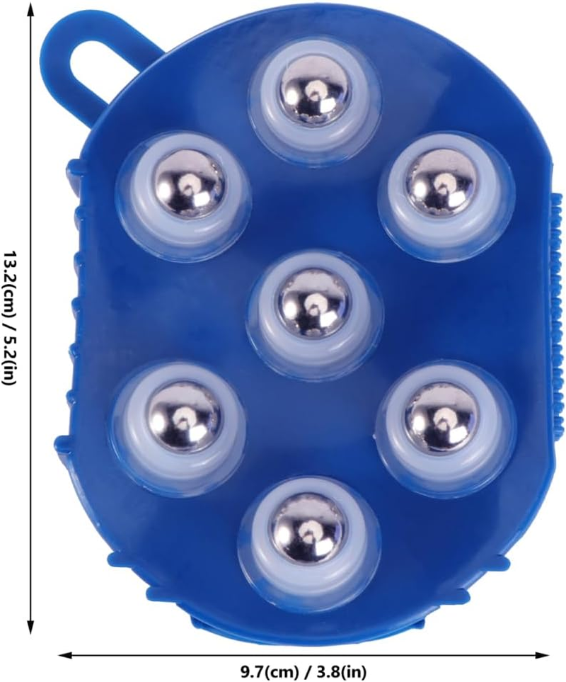 Housoutil Palm Shaped Massage Glove, Handheld Body Massager with 7 Metal Roller Balls, Exfoliating Bath Brush for Muscle Soreness, Cellulite Management, Blue image number 2