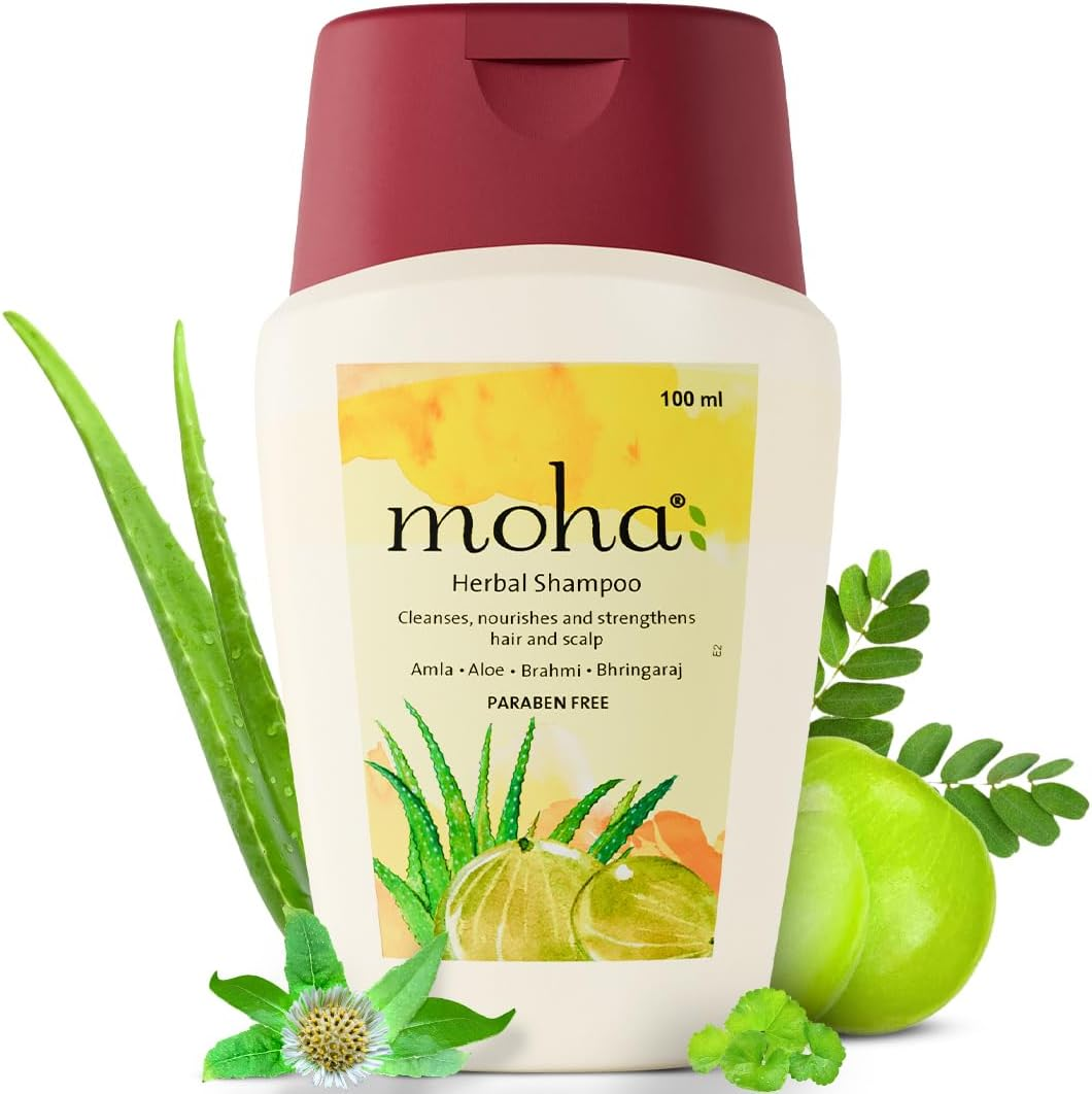 Moha: Herbal Hair Shampoo | Mild Shampoo for Daily Use for All Hair Types | Hair Cleanser with Benefits of Amla, Aloe, Brahmi & Bhringaraj (100 ML)
