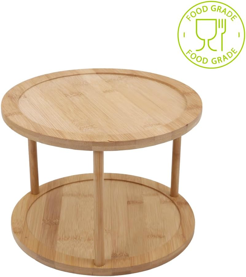 Bamboo Turntable Spice Rack 2-Tier 360 Degree Rotating Rack Organizer, Bamboo Lazy Susan, Kitchen Spinning Tray for Spices, Condiments, Kitchen, Cabinet, Pantry image number 6