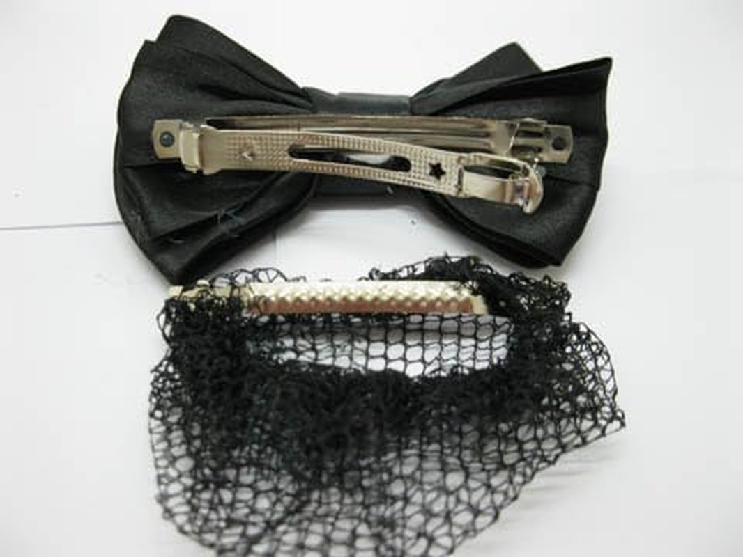 12Pcs Black Bowknot Hairclip with Hair Bun Net image number 3