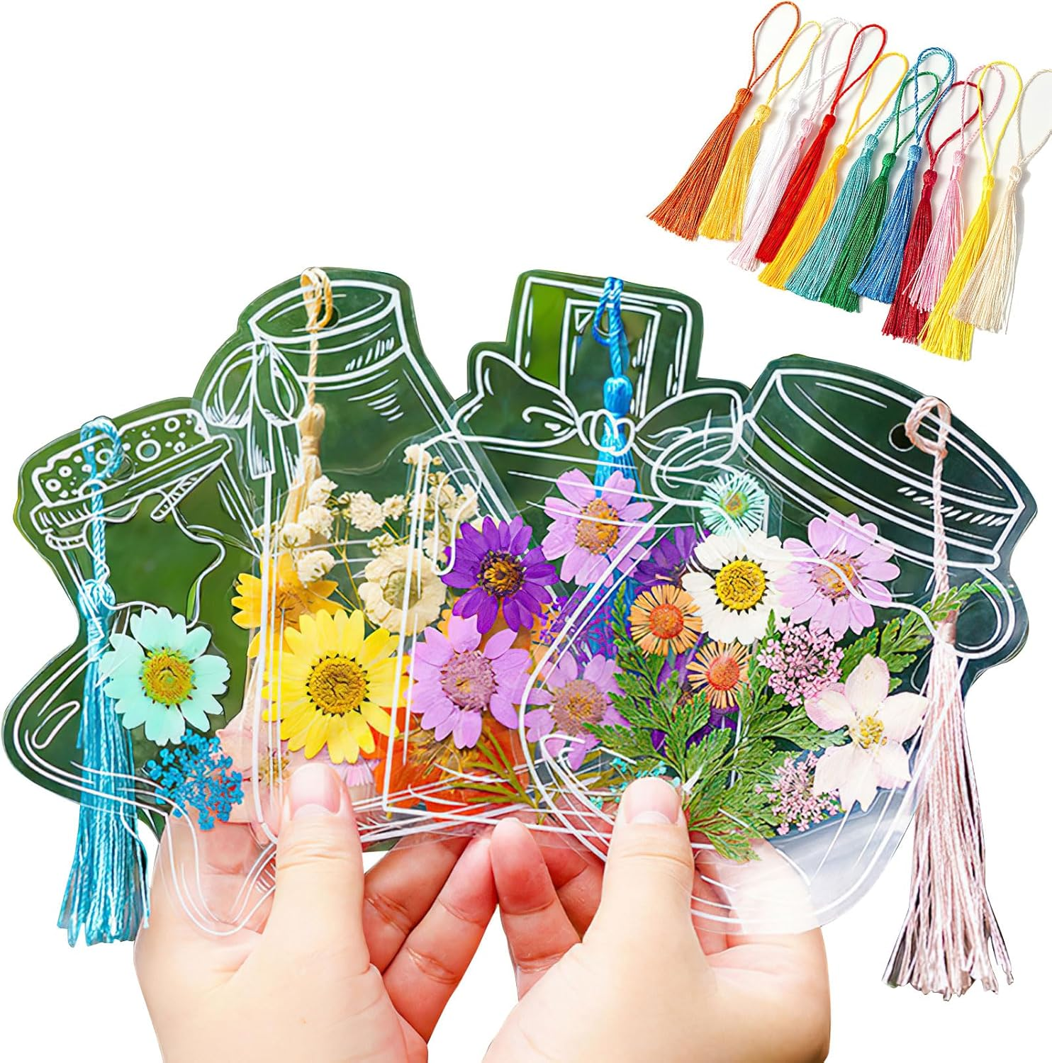 DIY Transparent Dried Pressed Flower Bookmarks,60Pcs Thousand Flower Bookmark,Clear Floral Page Marker Book-Mark,Handmade Clear Dried Flower Bookmarks,Transparent Book-Marks for Dried Flowers