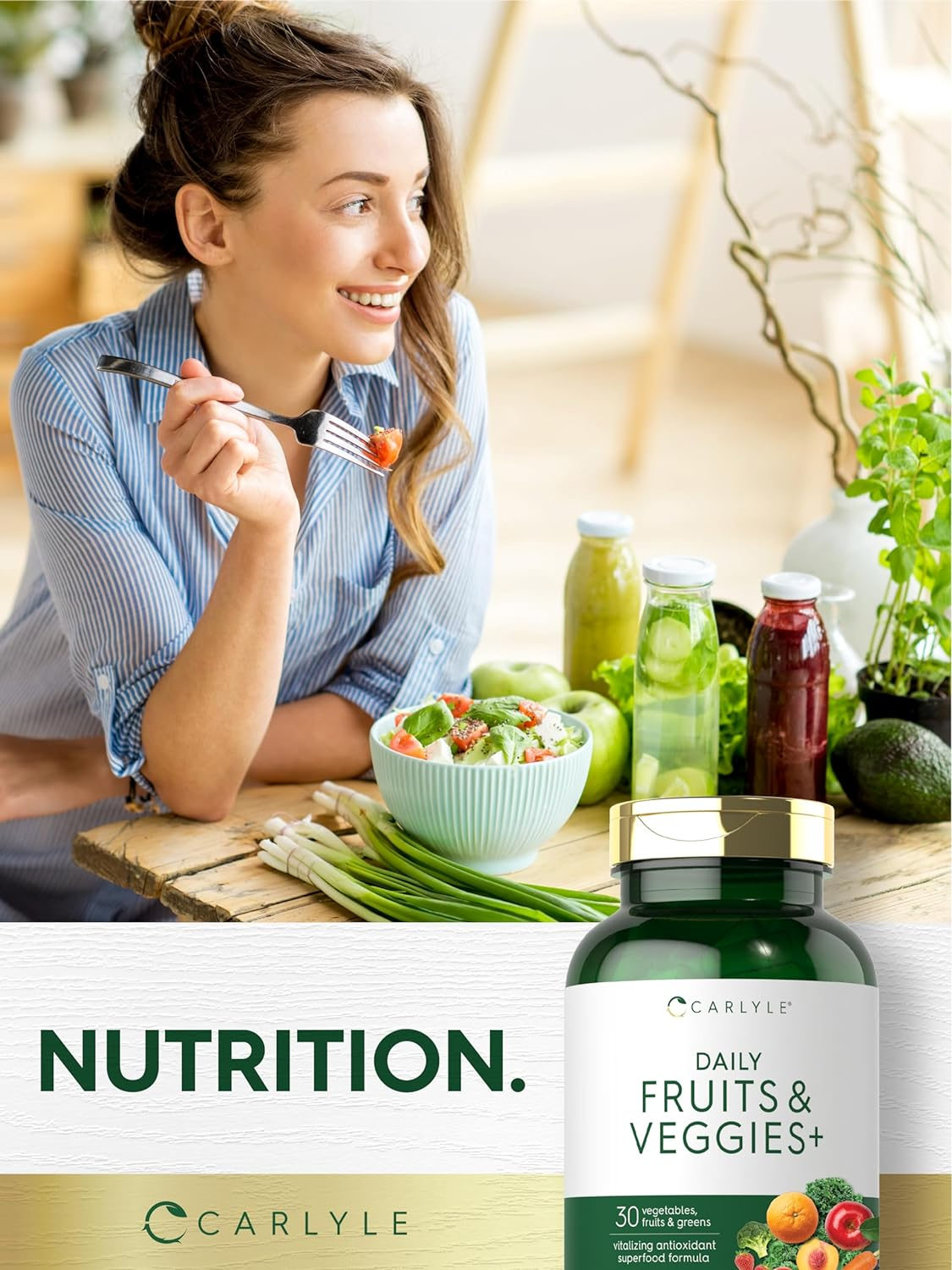 Fruits and Veggies Supplement | 250 Capsules | Made with 32 Fruits and Vegetables | Vegetarian, Non-Gmo, Gluten Free Superfood Formula | by Carlyle image number 3