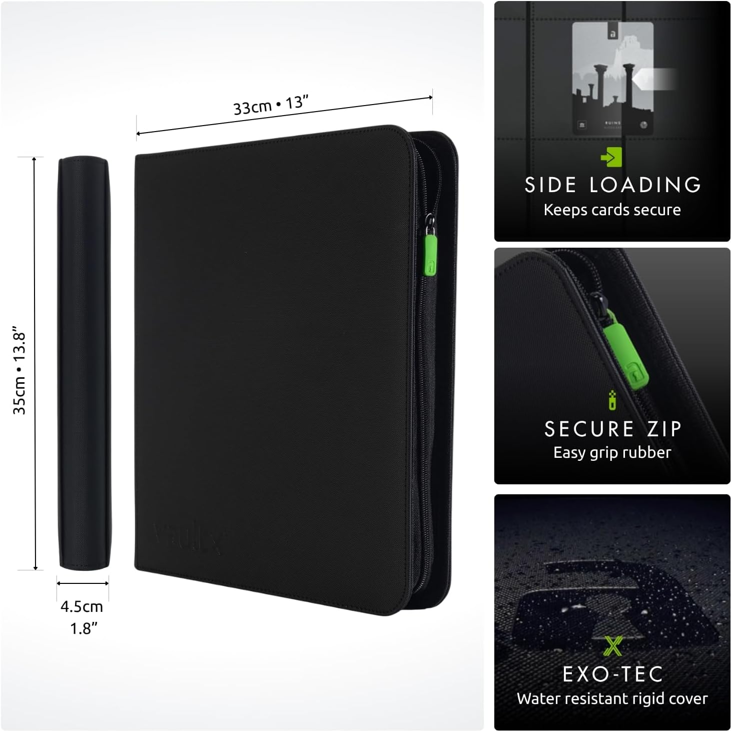Vault X 12 XL Pocket Trading Card Zip Binder, 624 Cards, Premium Exo-Tec Album Material, 26 Side-Loading Pages, Folder for Collectible Card Games, Sports, TCG (Black) image number 3