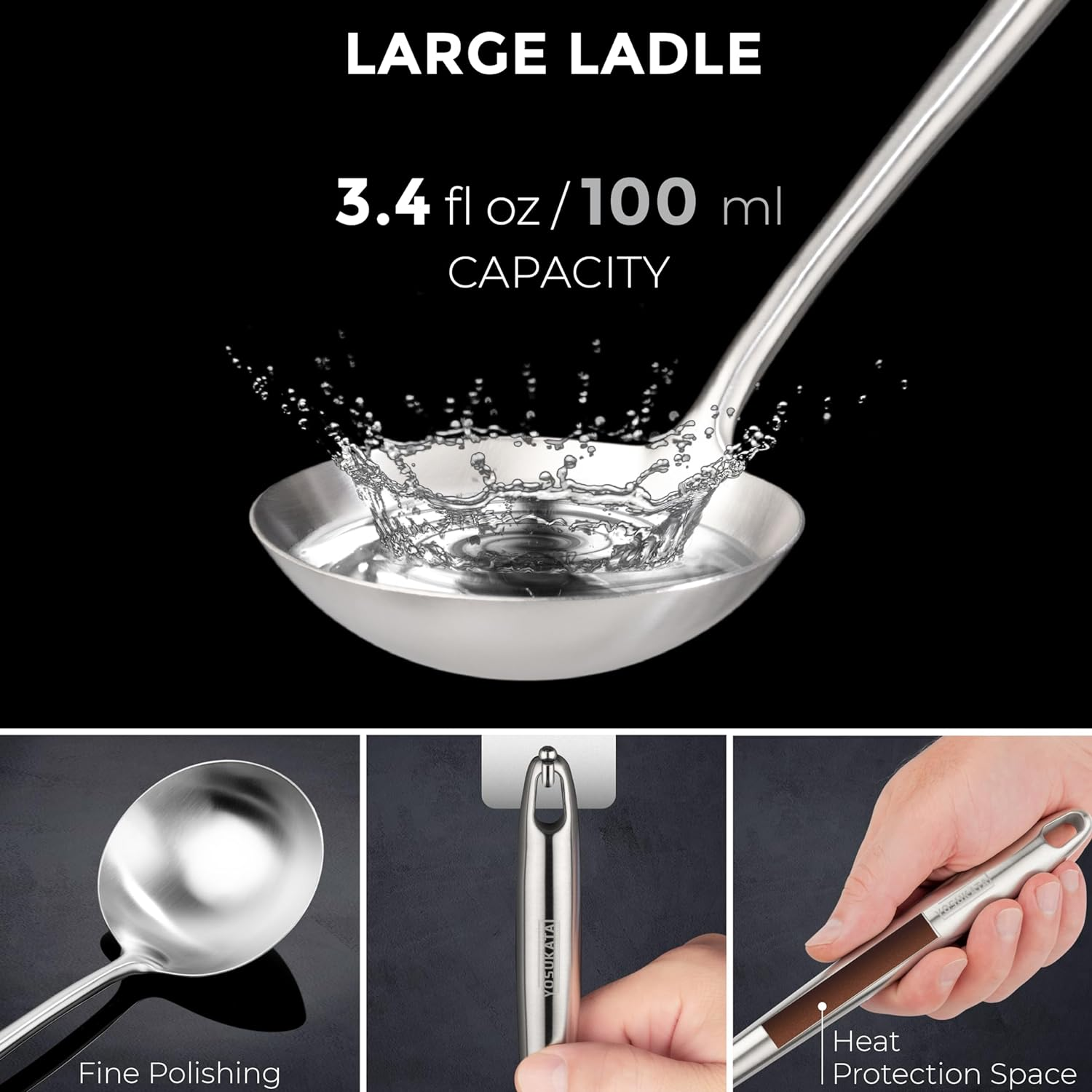 Yosukata 43 Cm Wok Spatula and Ladle Skimmer Spoon - Stainless Steel Cooking Utensils Set of 3-304 Stainless Steel Kitchen Utensils Set - Dishwasher Safe Wok Accessories - Wok Utensils Cooking Tools&hellip; image number 2