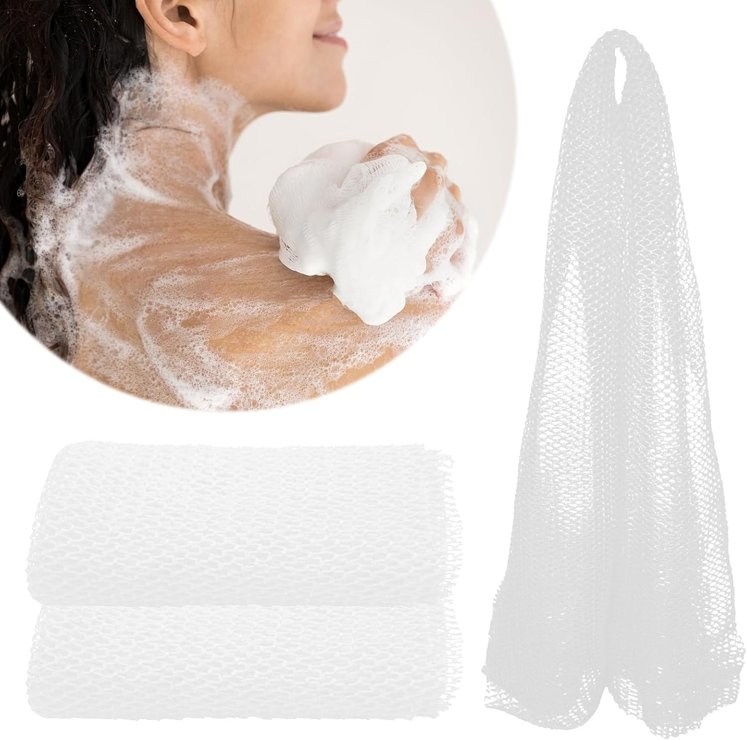 2 Pcs White African Net Sponge (80X30Cm) - Authentic Extra-Large Exfoliating Bath Cloth, Deep Cleansing Body Exfoliator for Back, Legs and Scalp Premium African Bath Sponge for Smooth Skin image number 4