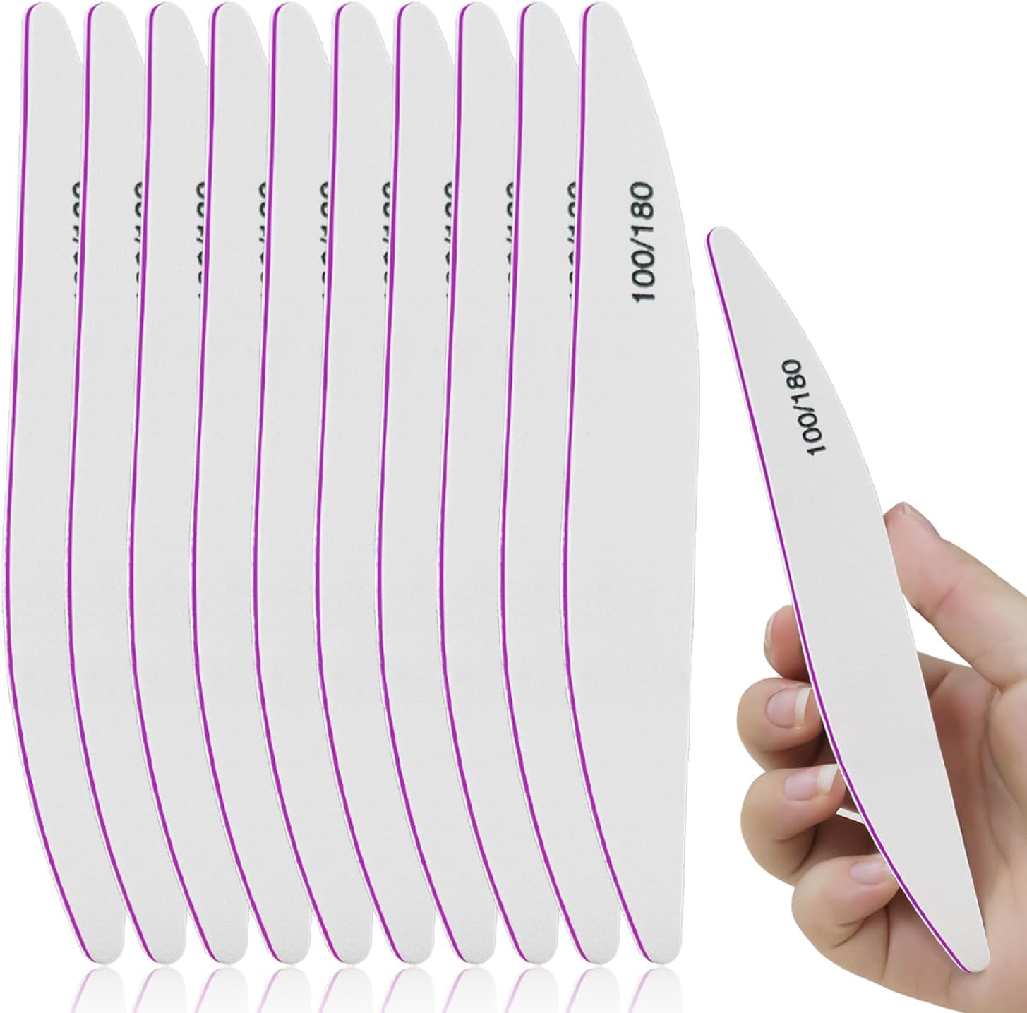 ESUOHYM 10PCS Nail Files 100/180 Set Grit Double Sided for Natural and Acrylic Nails Professional Fingernail Emery Boards and Shine Kit Supplies for Salon and Home Tech image number 6